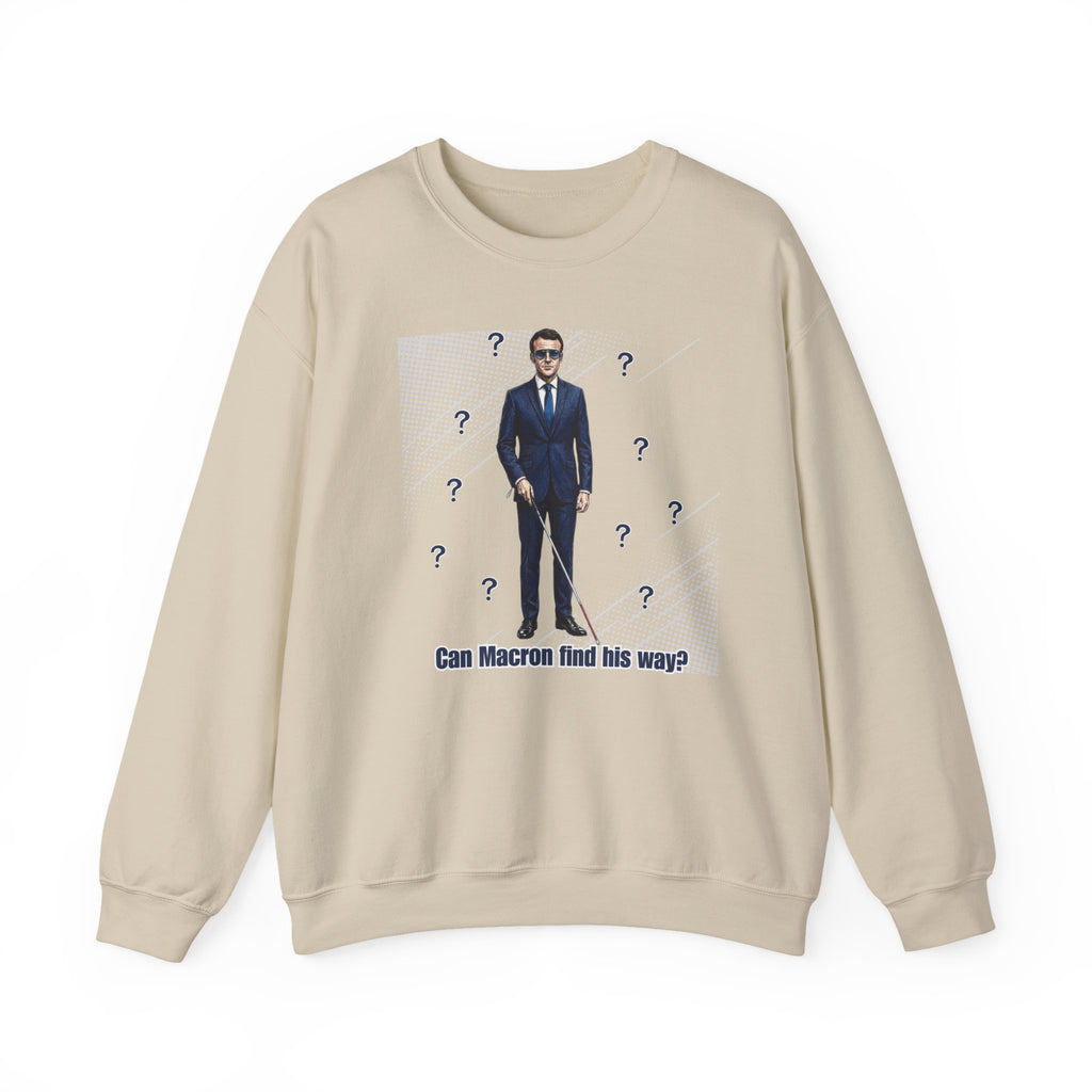 Can Macron Find His Way? Crewneck Sweatshirt | Political Satire Macron Aviator Graphic