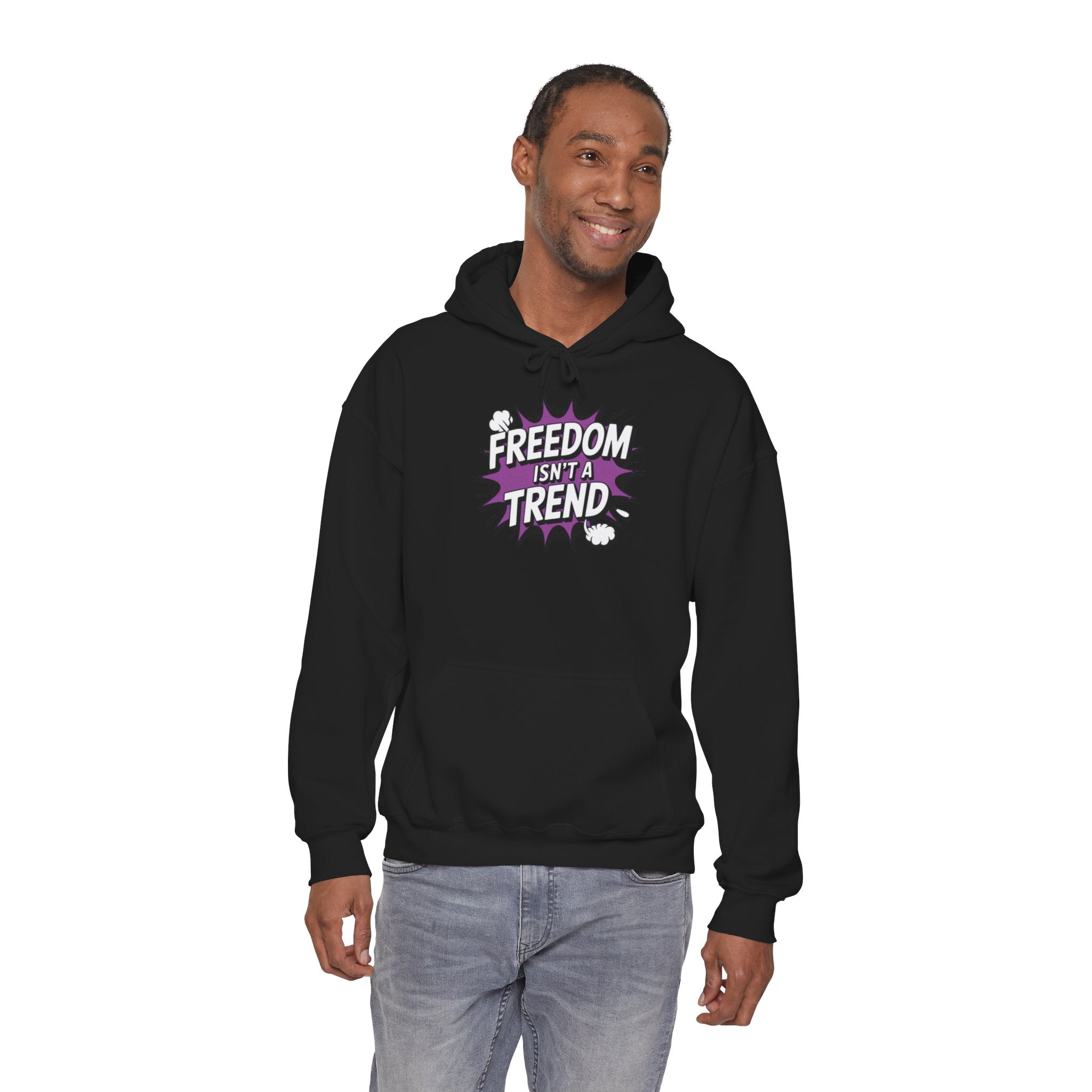 Freedom Isnt a Trend Hoodie | Retro Comic Front Print Pullover | Conservative Free Speech Streetwear | Anti-Woke Graphic Hooded Sweatshirt