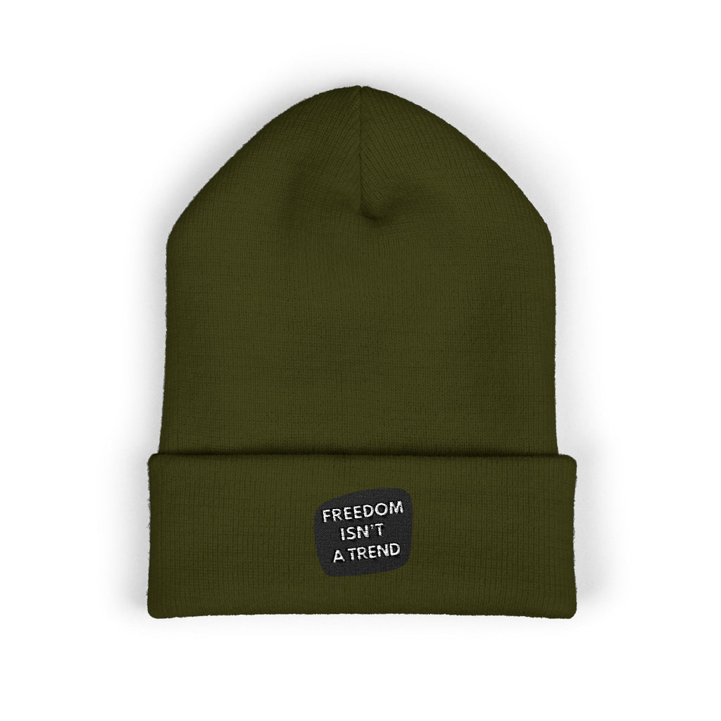 Freedom Isnt a Trend Beanie | Conservative Winter Hat | Anti-Woke Cuffed Knit Cap | Free Speech Embroidered Patch Beanie