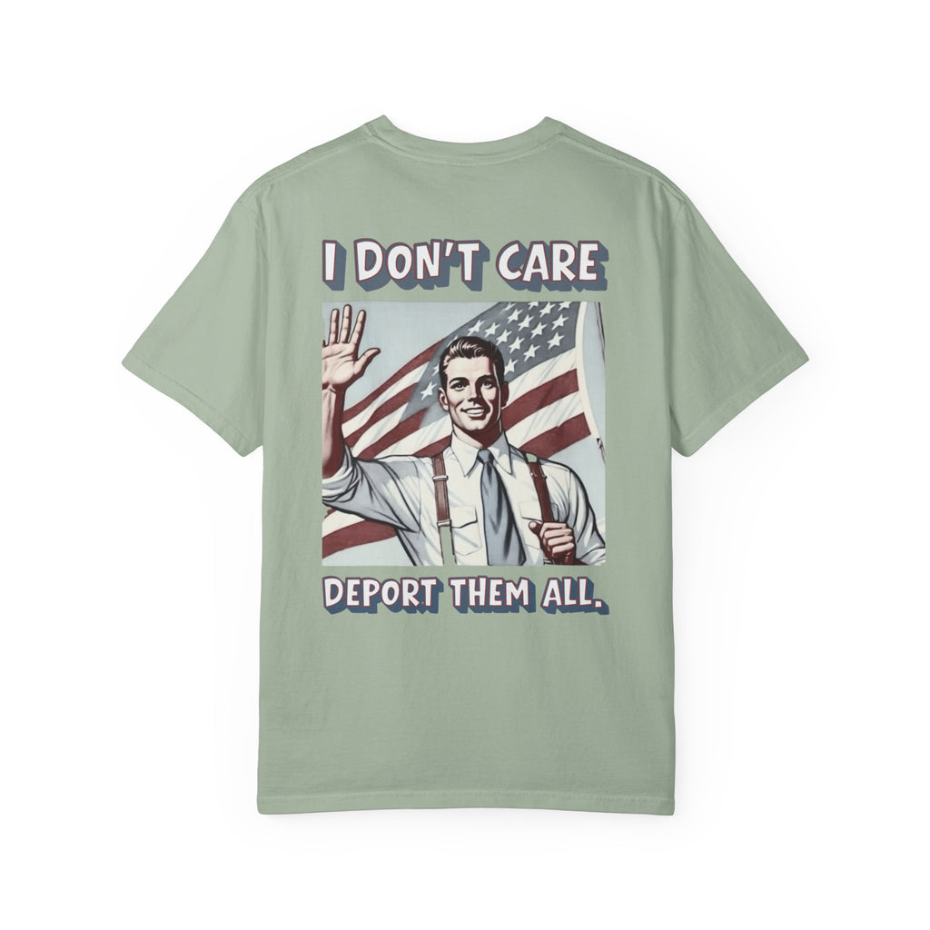 I DON'T CARE DEPORT THEM ALL Graphic T-Shirt — Comic-Inspired American Flag Statement Tee