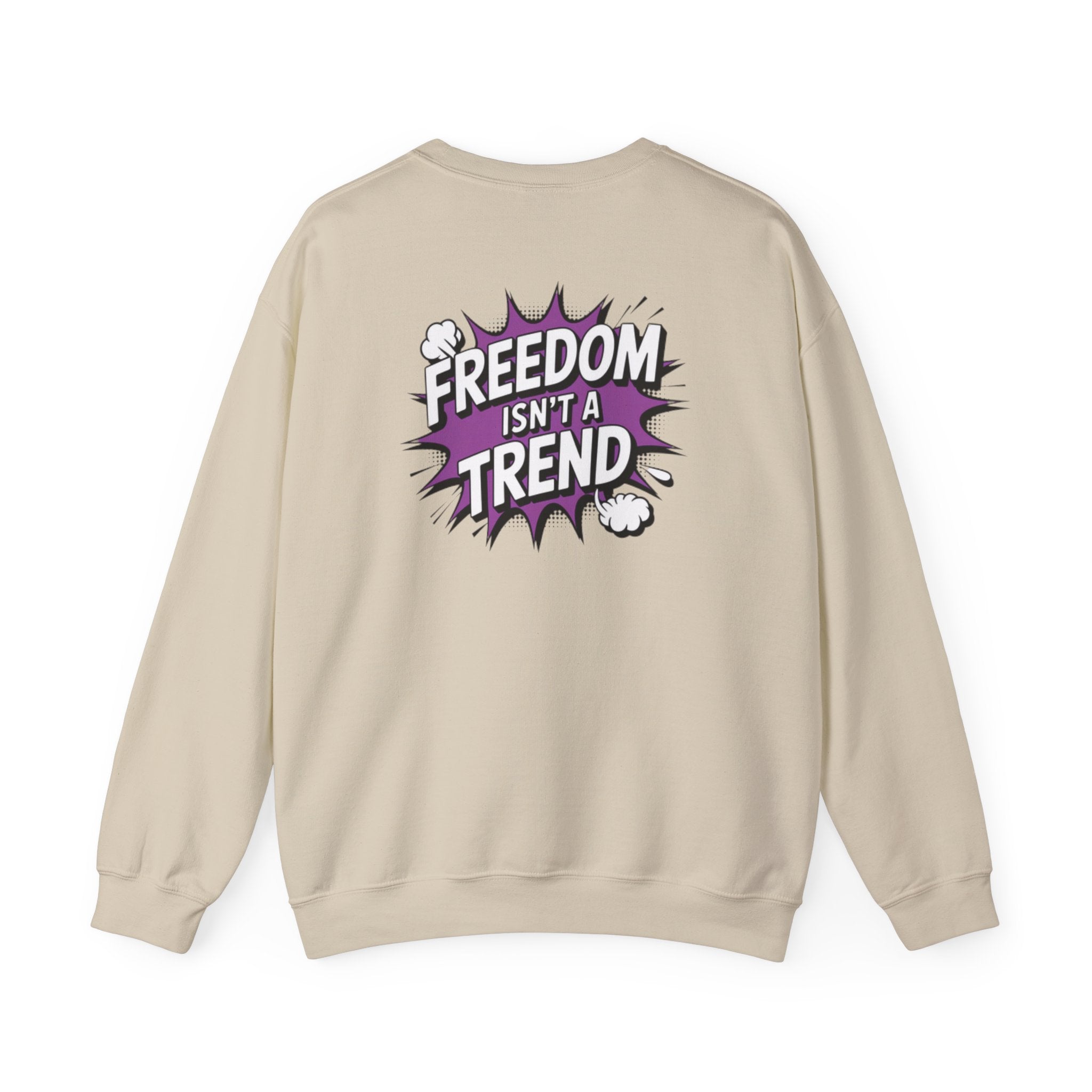 Freedom Isnt a Trend Sweatshirt | Retro Comic Back Print Crewneck | Conservative Free Speech Jumper | Anti-Woke Graphic Pullover