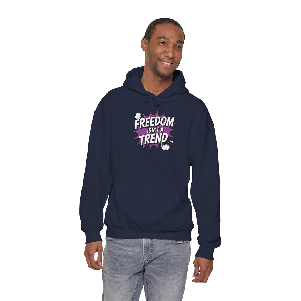 Freedom Isnt a Trend Hoodie | Retro Comic Front Print Pullover | Conservative Free Speech Streetwear | Anti-Woke Graphic Hooded Sweatshirt