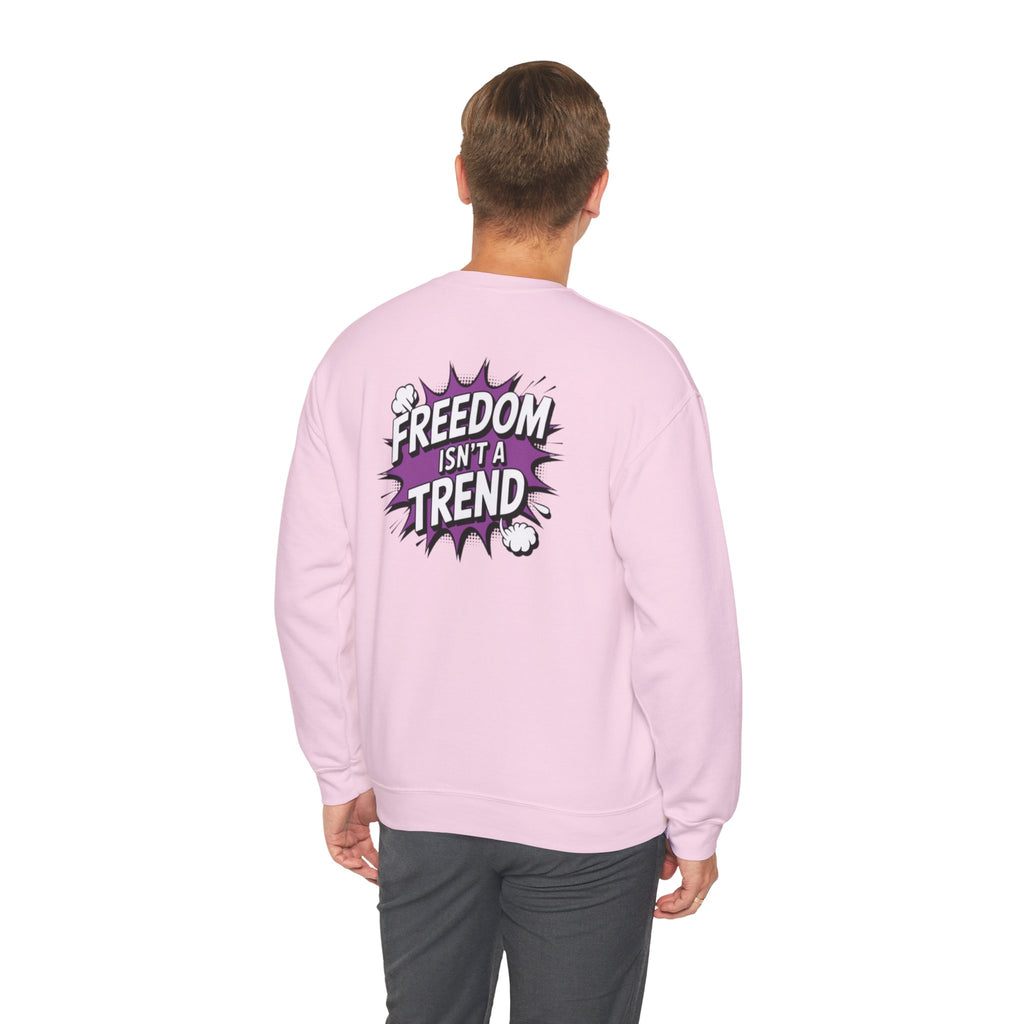 Freedom Isnt a Trend Sweatshirt | Retro Comic Back Print Crewneck | Conservative Free Speech Jumper | Anti-Woke Graphic Pullover