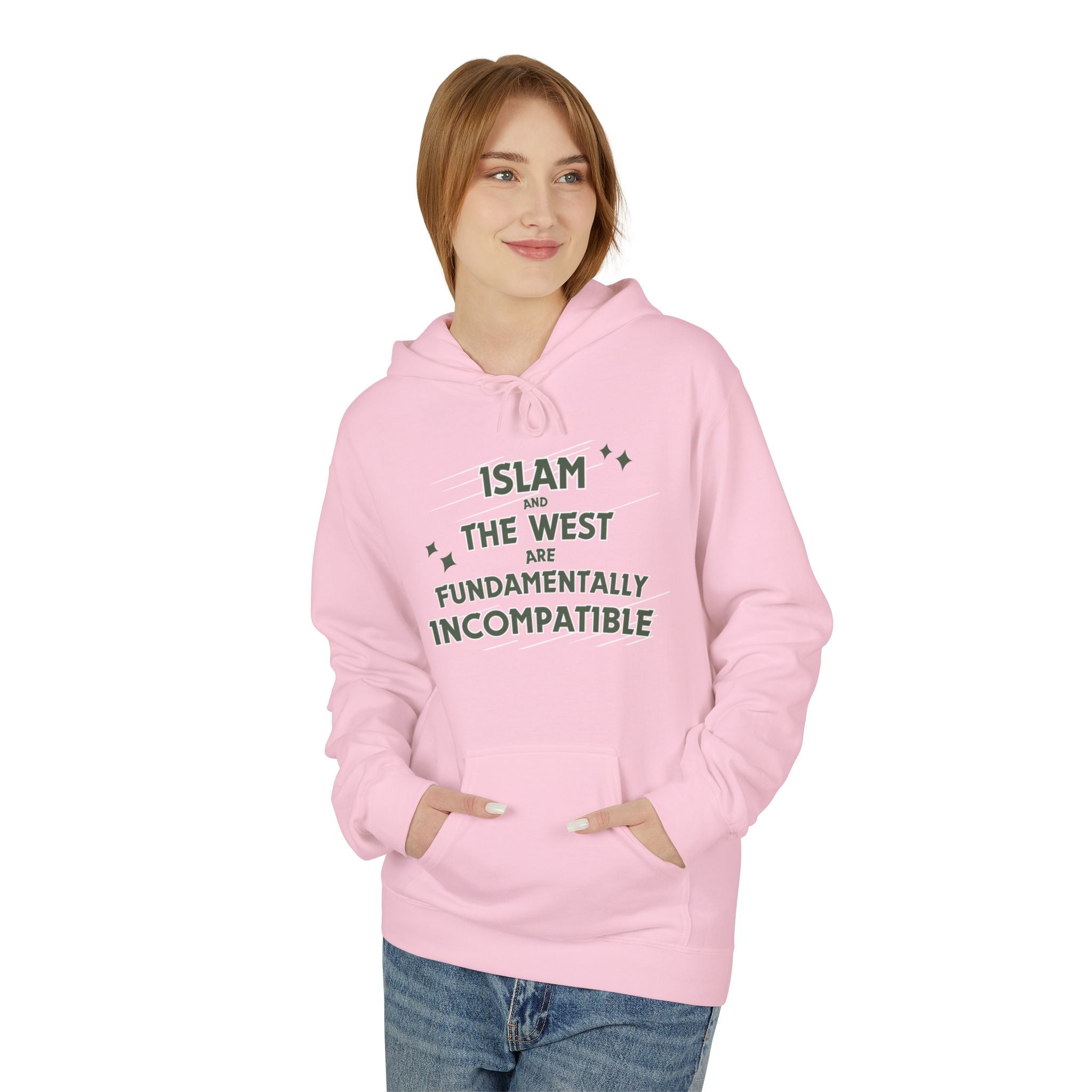 Islam and the West are Fundamentally Incompatible Midweight Fleece Hoodie | Minimal Embroidered Statement Pullover