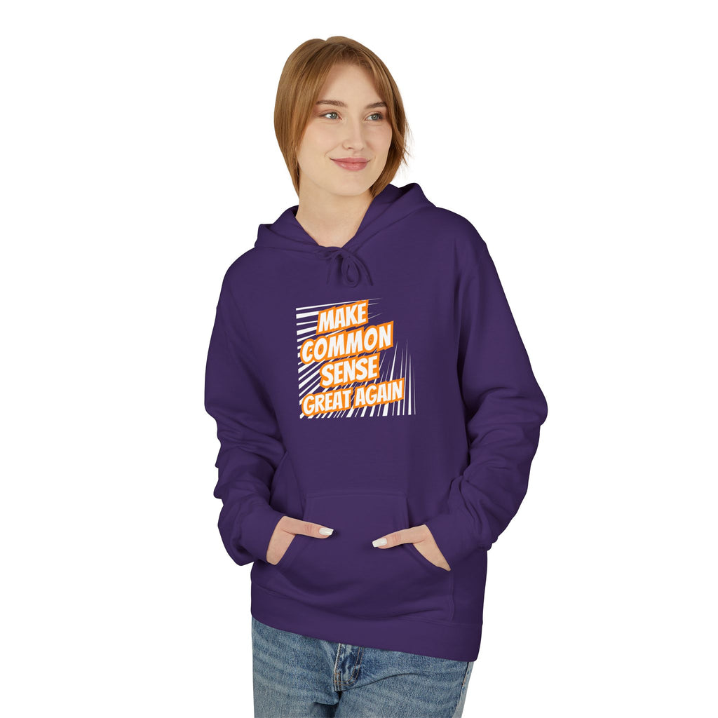 Make Common Sense Great Again Hoodie | Retro Text Stripes | Unisex Fleece Pullover