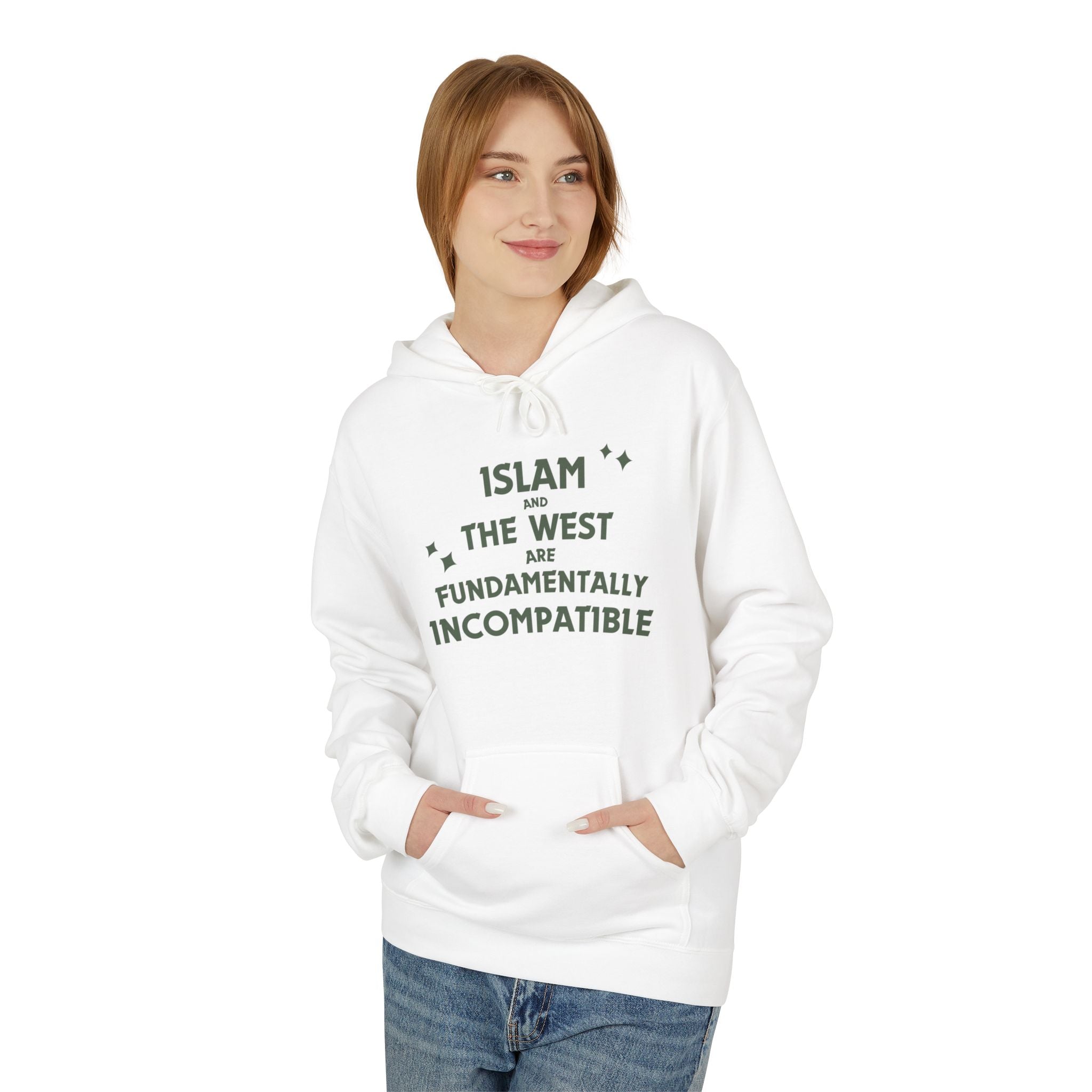 Islam and the West are Fundamentally Incompatible Midweight Fleece Hoodie | Minimal Embroidered Statement Pullover