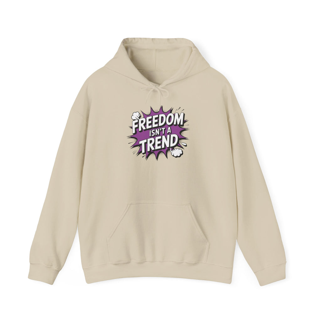 Freedom Isnt a Trend Hoodie | Retro Comic Front Print Pullover | Conservative Free Speech Streetwear | Anti-Woke Graphic Hooded Sweatshirt