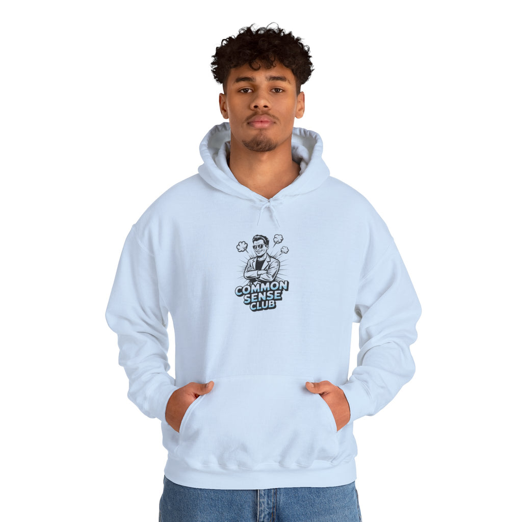 Common Sense Club Hoodie | Funny Conservative Graphic Pullover | Anti-Woke Retro Illustration Streetwear Hoodie
