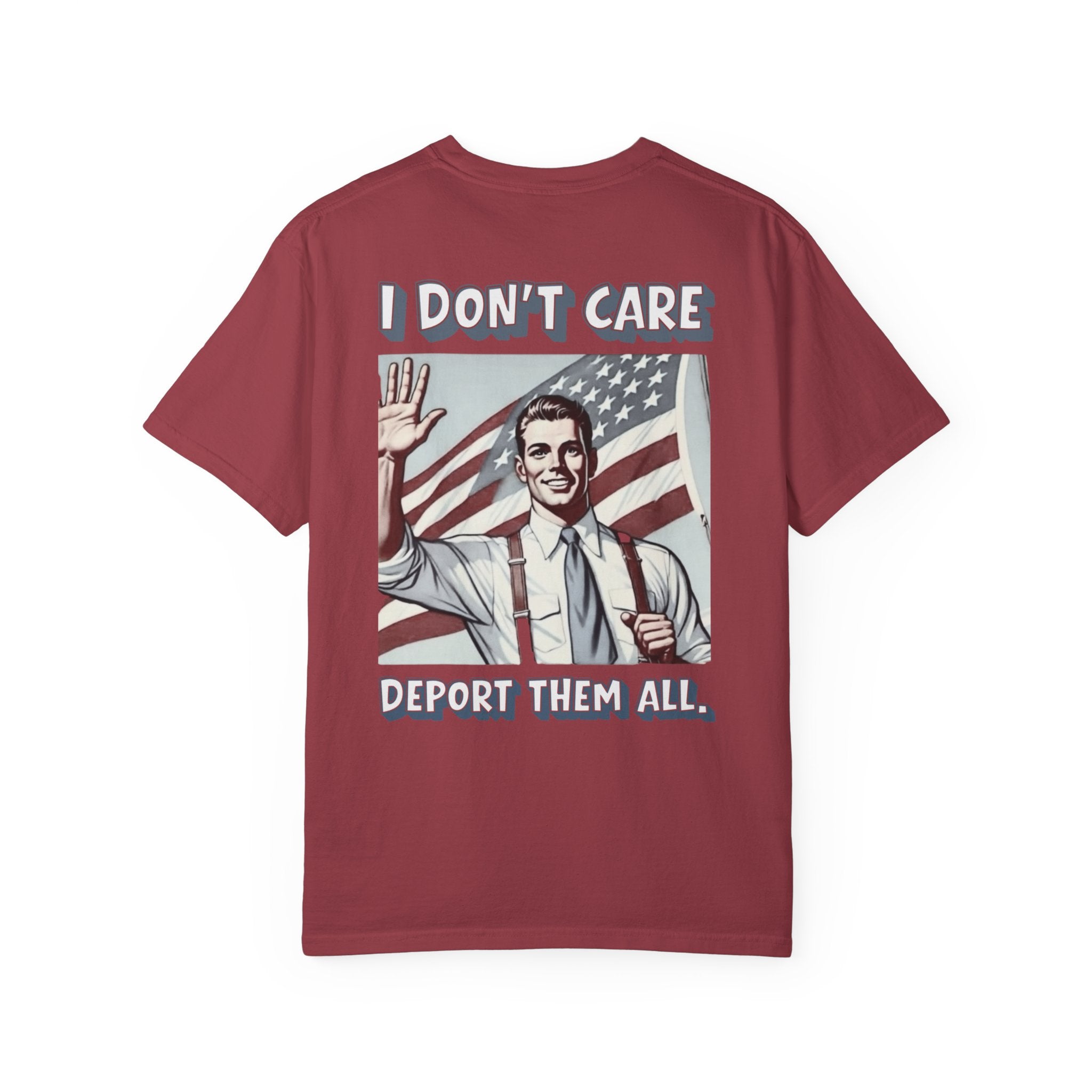 I DON'T CARE DEPORT THEM ALL Graphic T-Shirt — Comic-Inspired American Flag Statement Tee