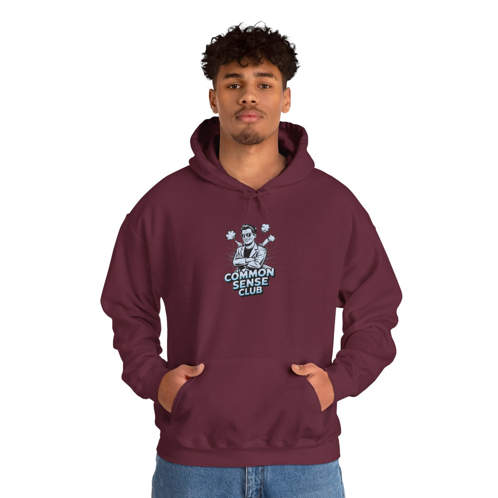 Common Sense Club Hoodie | Funny Conservative Graphic Pullover | Anti-Woke Retro Illustration Streetwear Hoodie