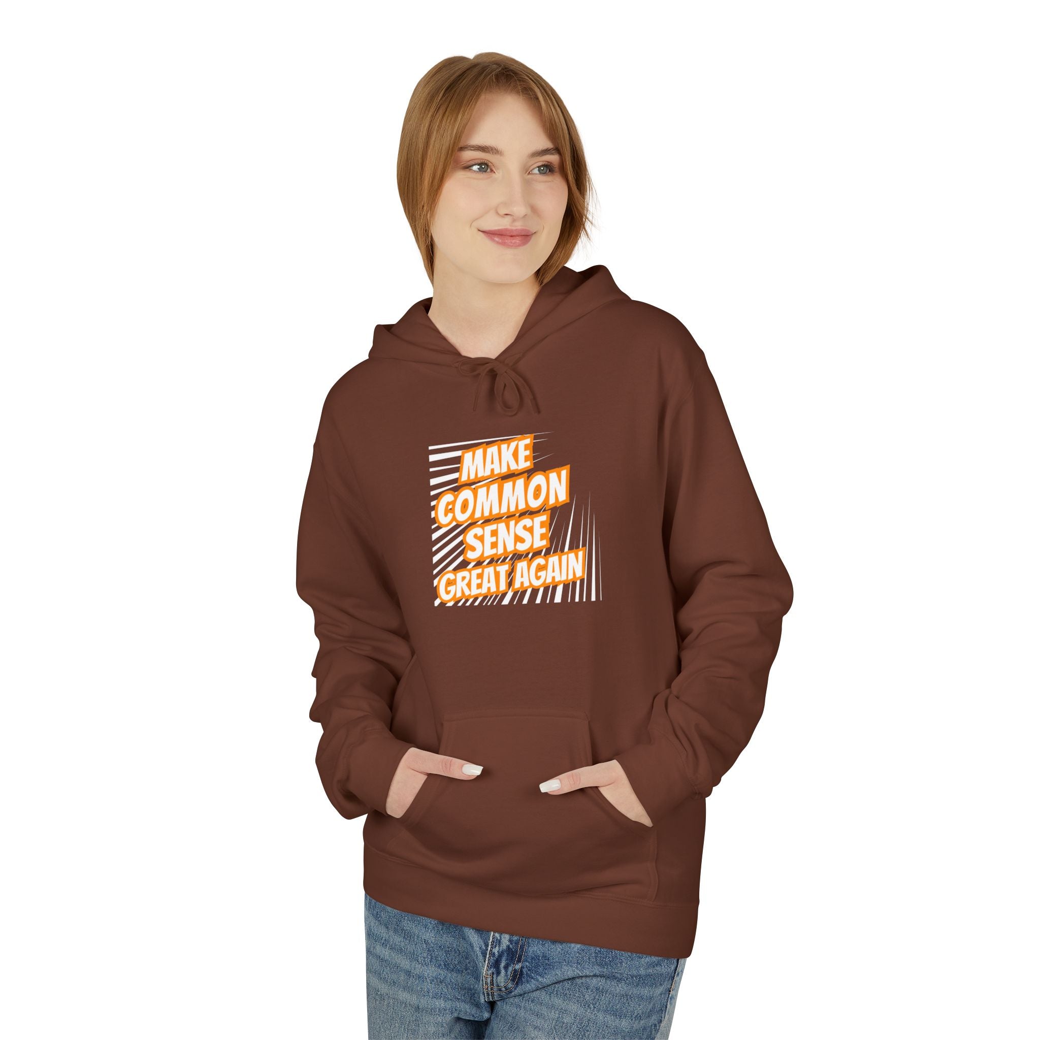 Make Common Sense Great Again Hoodie | Retro Text Stripes | Unisex Fleece Pullover