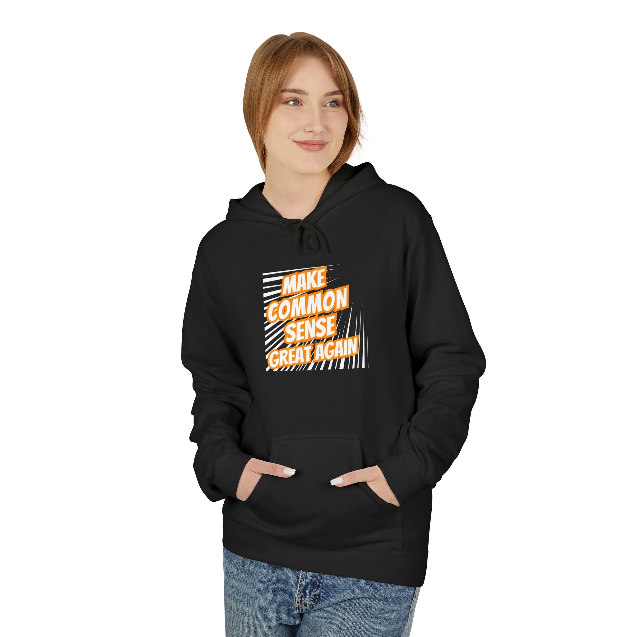 Make Common Sense Great Again Hoodie | Retro Text Stripes | Unisex Fleece Pullover