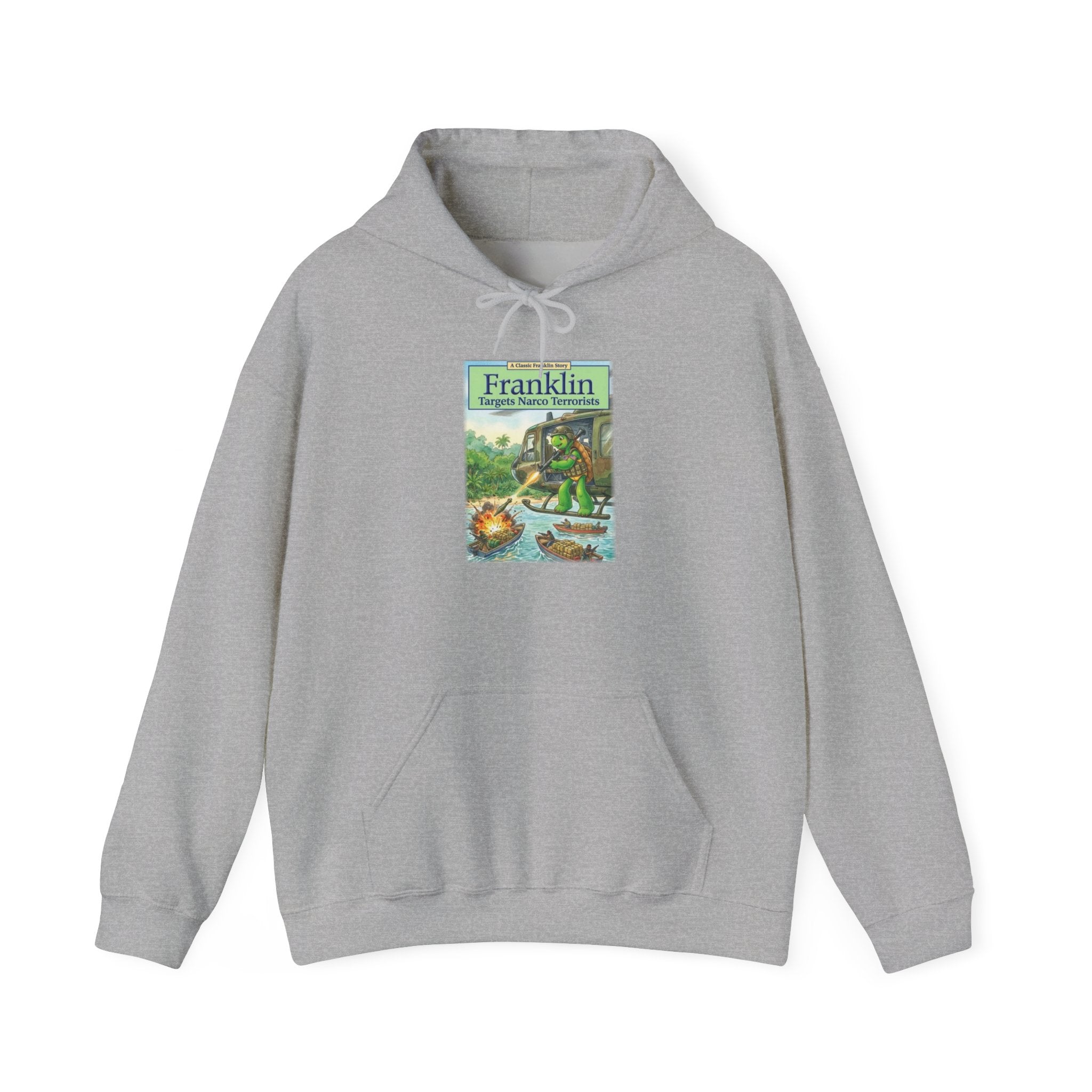Franklin Targets Narco Terrorists Hoodie | Retro Campsite Turtle Graphic Hoodie