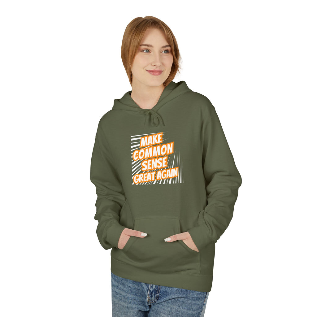 Make Common Sense Great Again Hoodie | Retro Text Stripes | Unisex Fleece Pullover