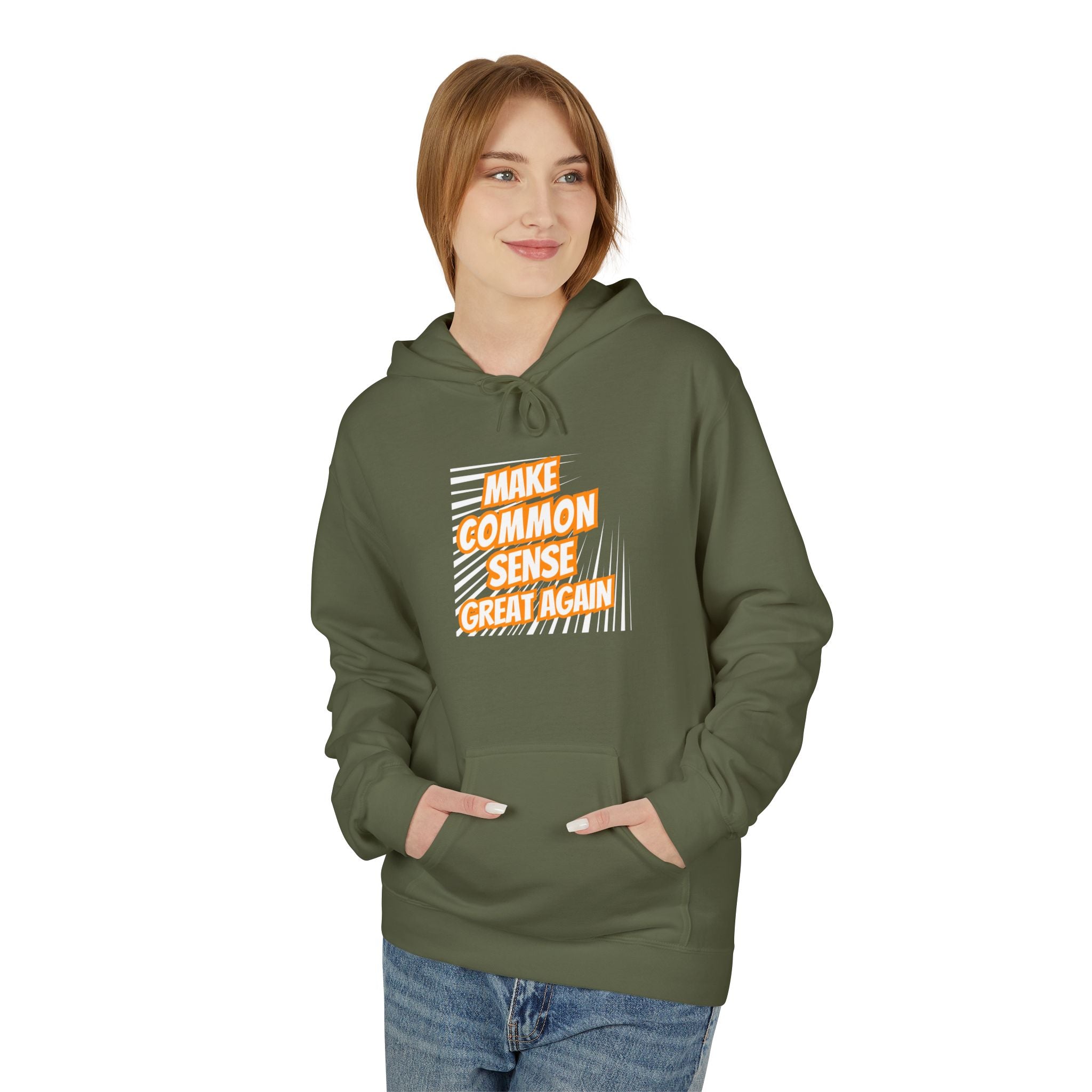 Make Common Sense Great Again Hoodie | Retro Text Stripes | Unisex Fleece Pullover