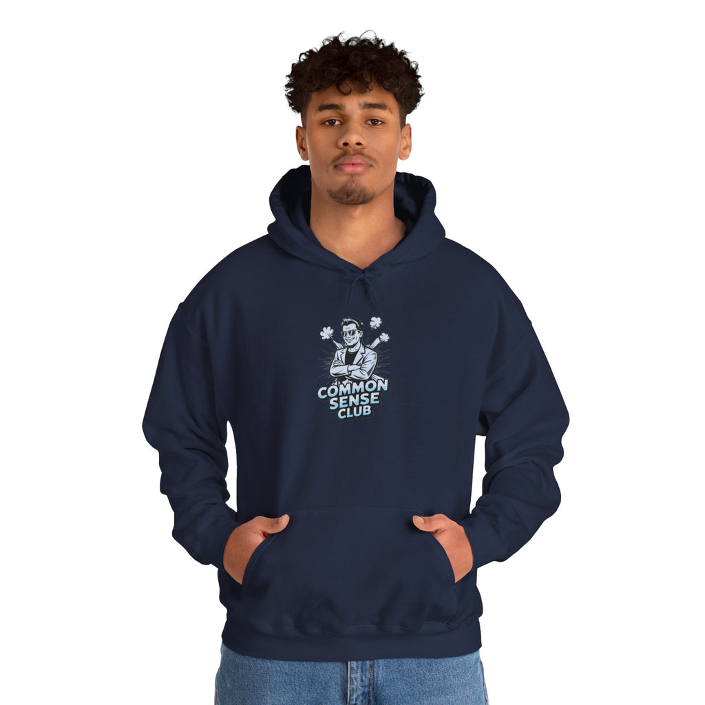 Common Sense Club Hoodie | Funny Conservative Graphic Pullover | Anti-Woke Retro Illustration Streetwear Hoodie