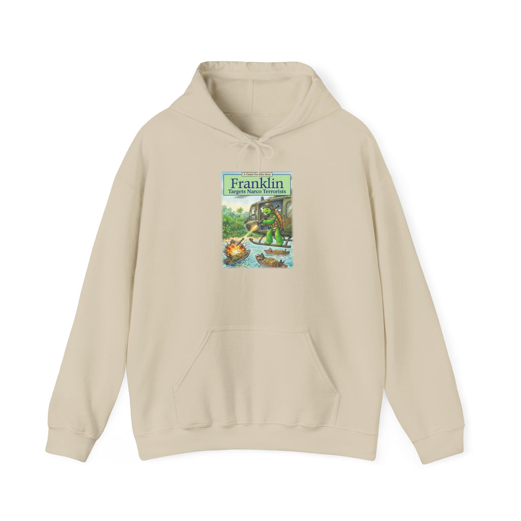 Franklin Targets Narco Terrorists Hoodie | Retro Campsite Turtle Graphic Hoodie