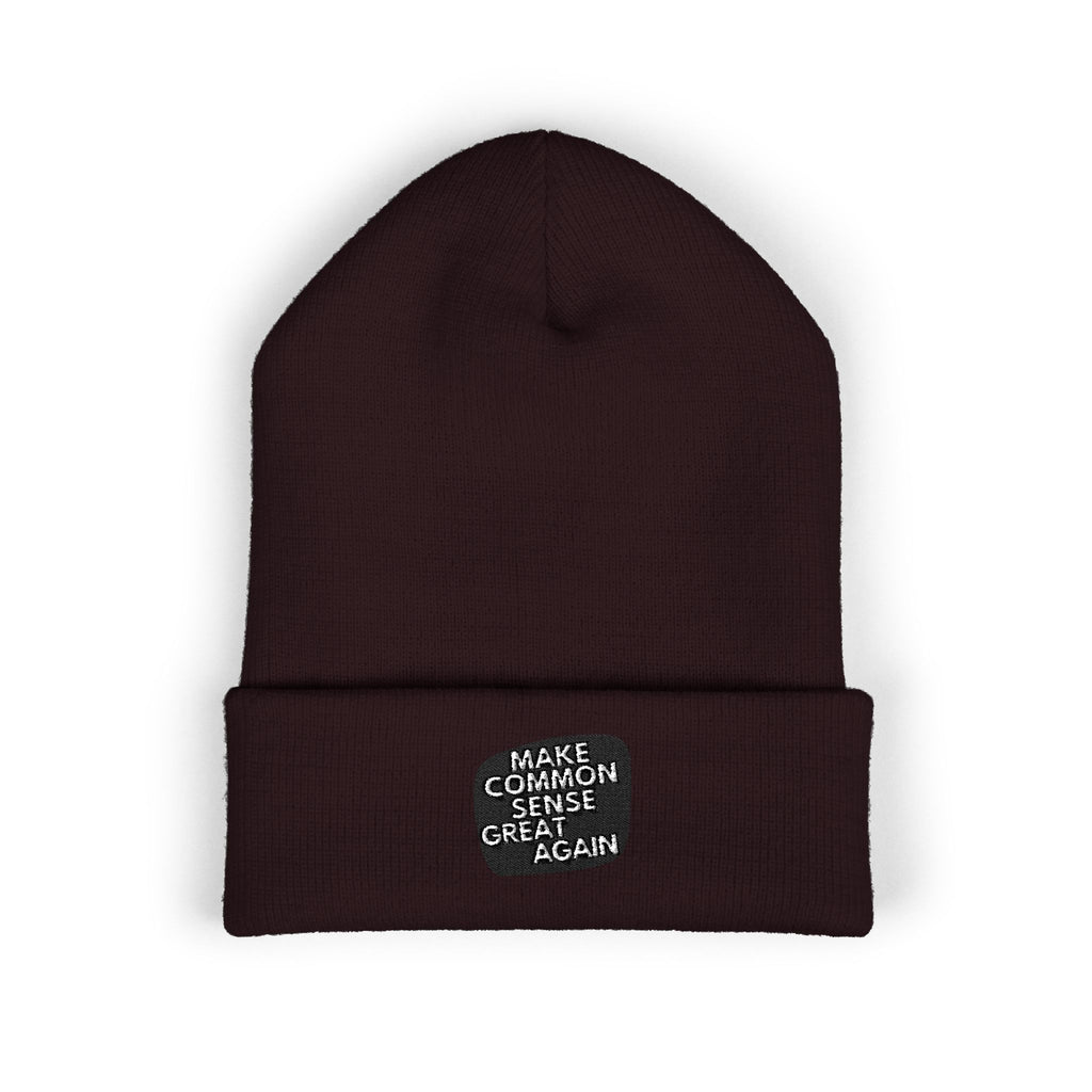 Make Common Sense Great Again Cuffed Beanie | Hand-Drawn Square Script Embroidery