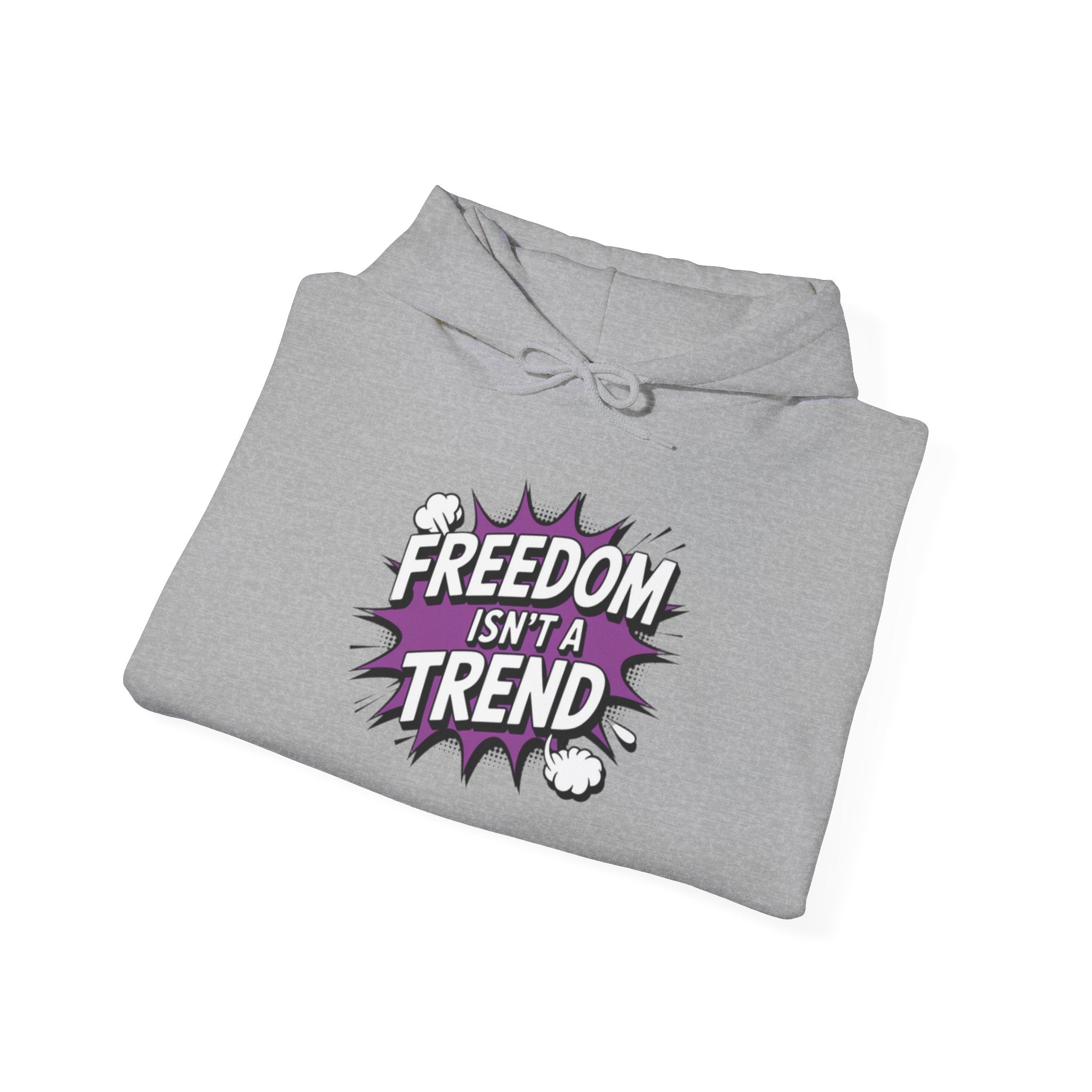 Freedom Isnt a Trend Hoodie | Retro Comic Front Print Pullover | Conservative Free Speech Streetwear | Anti-Woke Graphic Hooded Sweatshirt