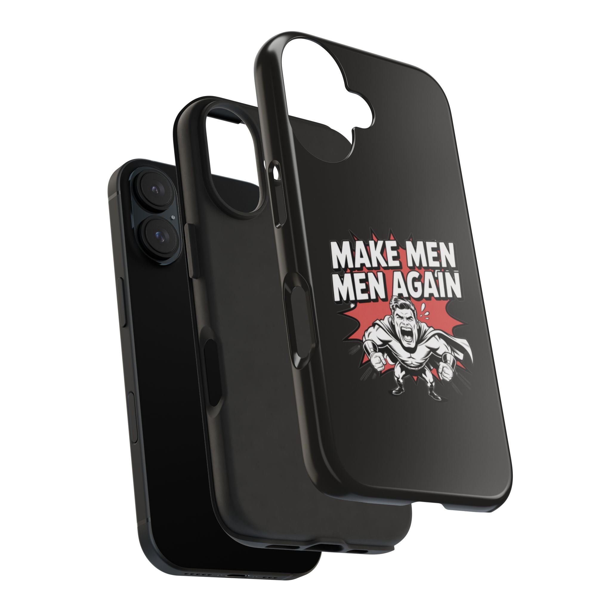 Make Men Men Again Case | Funny Conservative Retro Comic Muscle Guy Graphic | Pro Masculinity Anti-Woke Right Wing Phone Cover