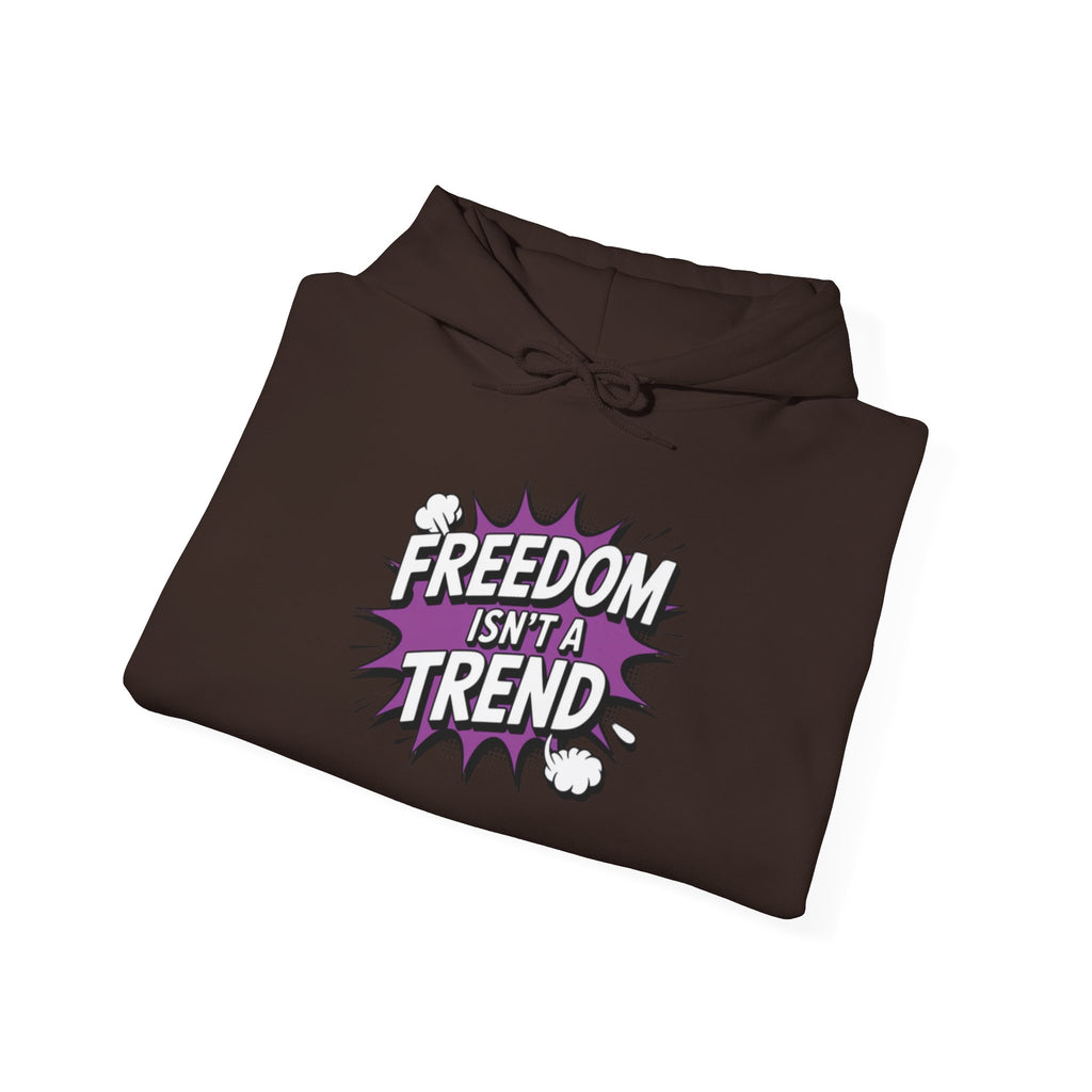 Freedom Isnt a Trend Hoodie | Retro Comic Front Print Pullover | Conservative Free Speech Streetwear | Anti-Woke Graphic Hooded Sweatshirt