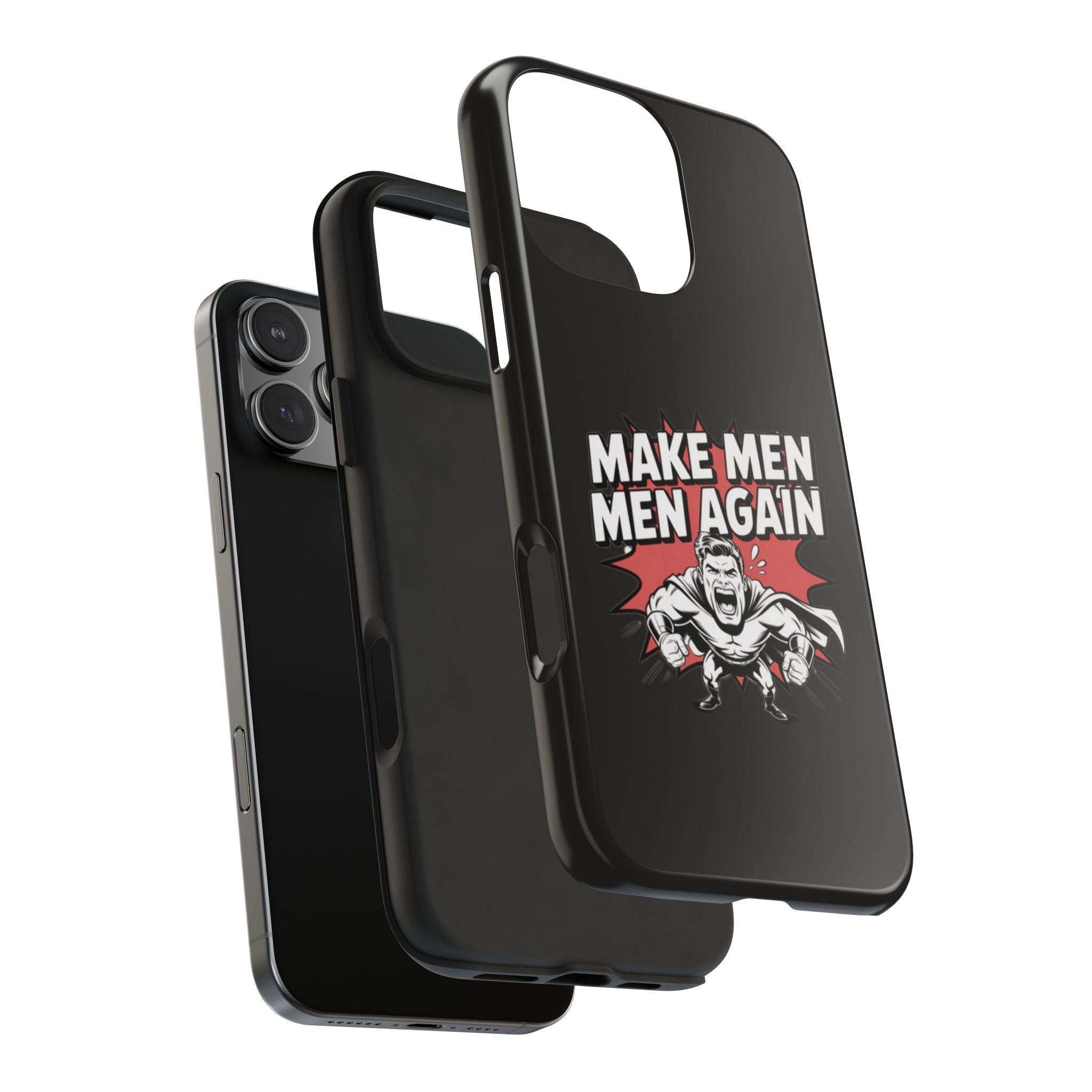 Make Men Men Again Case | Funny Conservative Retro Comic Muscle Guy Graphic | Pro Masculinity Anti-Woke Right Wing Phone Cover