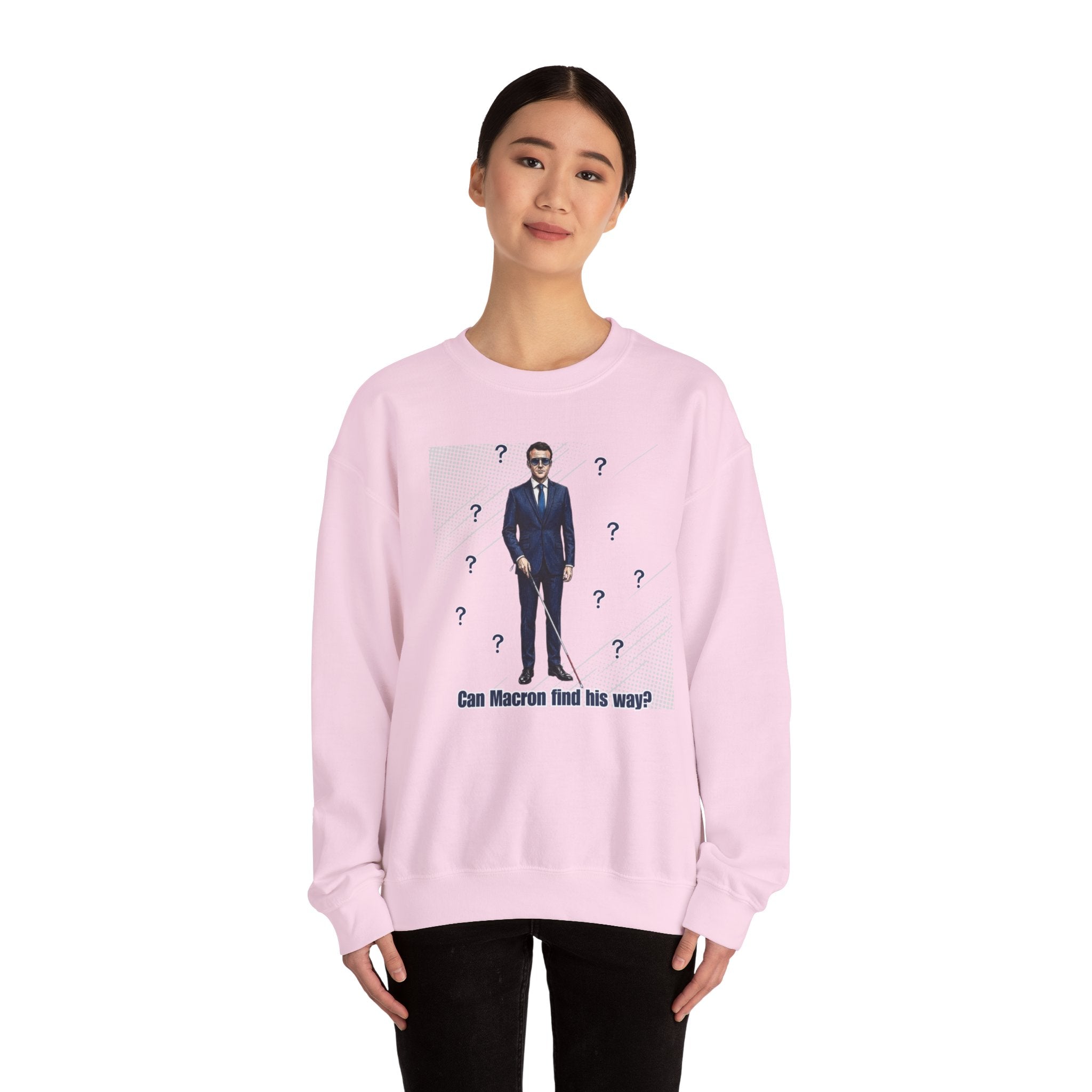Can Macron Find His Way? Crewneck Sweatshirt | Political Satire Macron Aviator Graphic