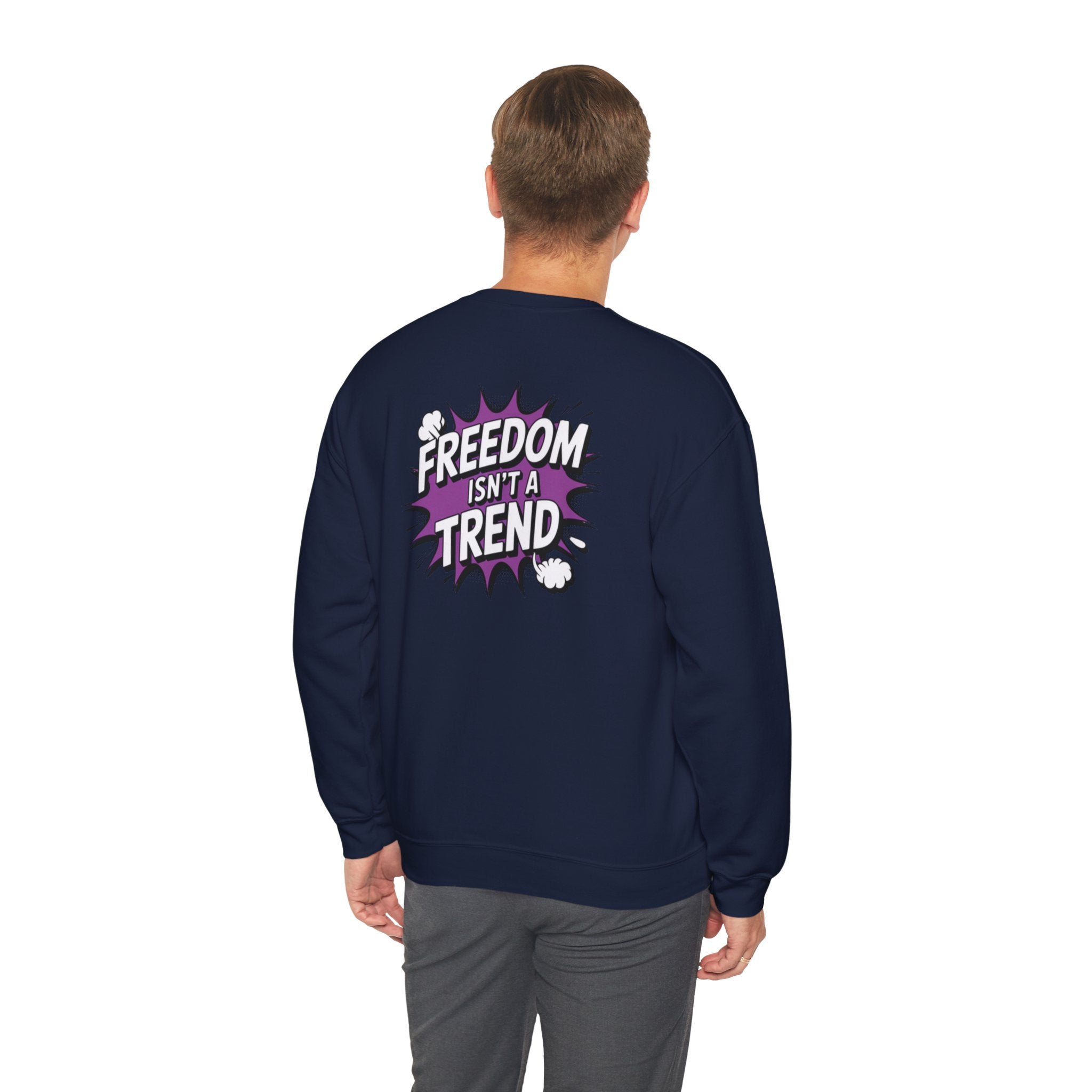 Freedom Isnt a Trend Sweatshirt | Retro Comic Back Print Crewneck | Conservative Free Speech Jumper | Anti-Woke Graphic Pullover
