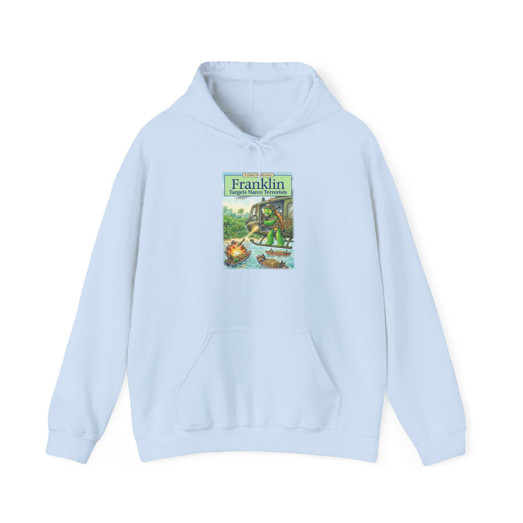 Franklin Targets Narco Terrorists Hoodie | Retro Campsite Turtle Graphic Hoodie