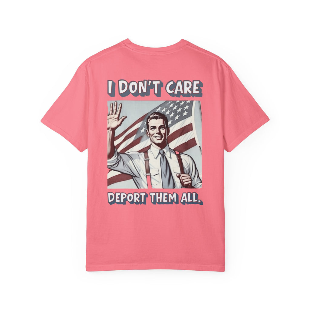 I DON'T CARE DEPORT THEM ALL Graphic T-Shirt — Comic-Inspired American Flag Statement Tee