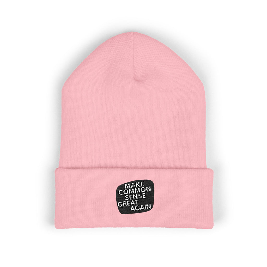 Make Common Sense Great Again Cuffed Beanie | Hand-Drawn Square Script Embroidery