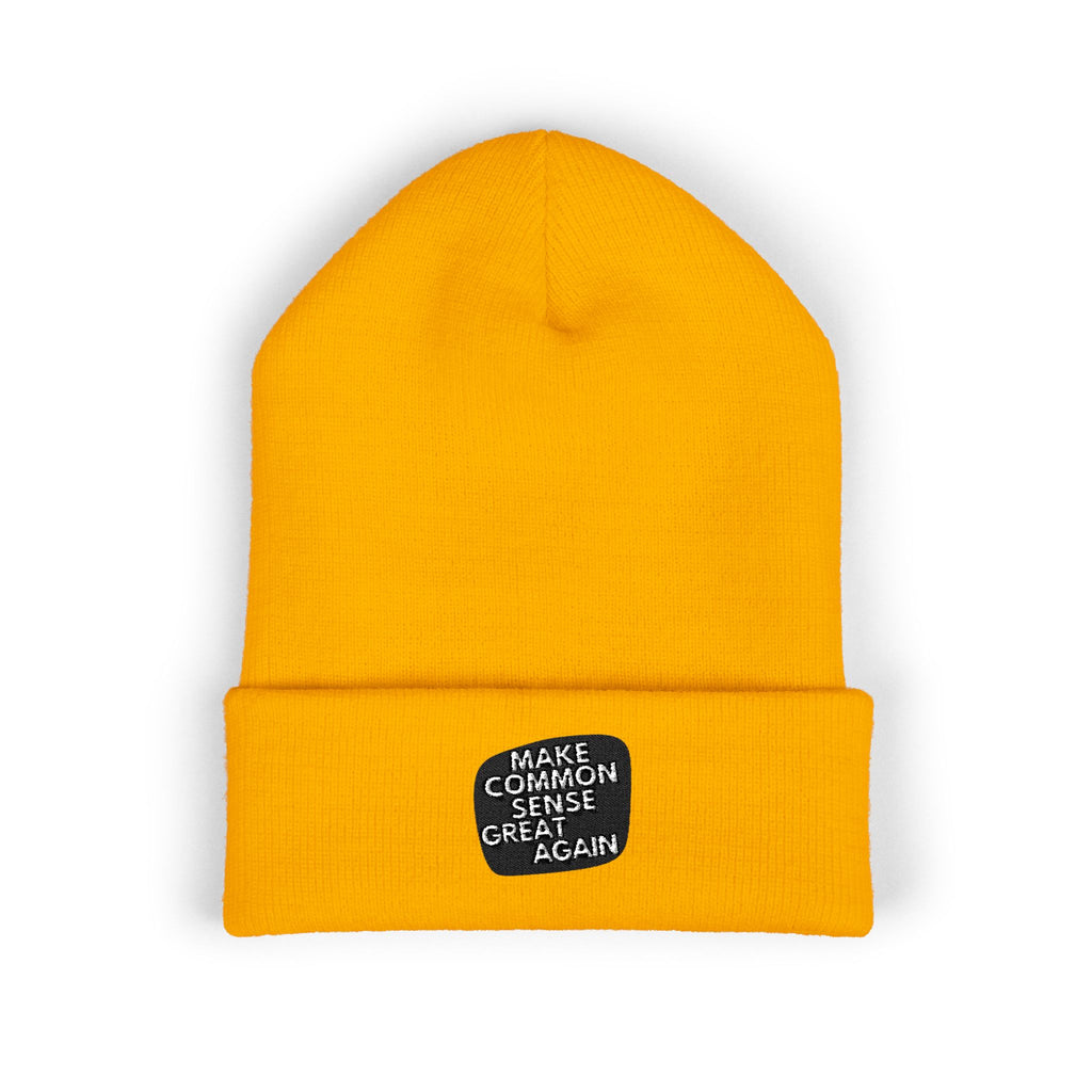 Make Common Sense Great Again Cuffed Beanie | Hand-Drawn Square Script Embroidery