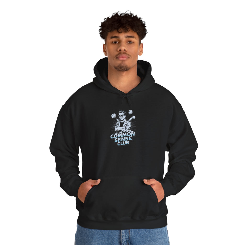 Common Sense Club Hoodie | Funny Conservative Graphic Pullover | Anti-Woke Retro Illustration Streetwear Hoodie