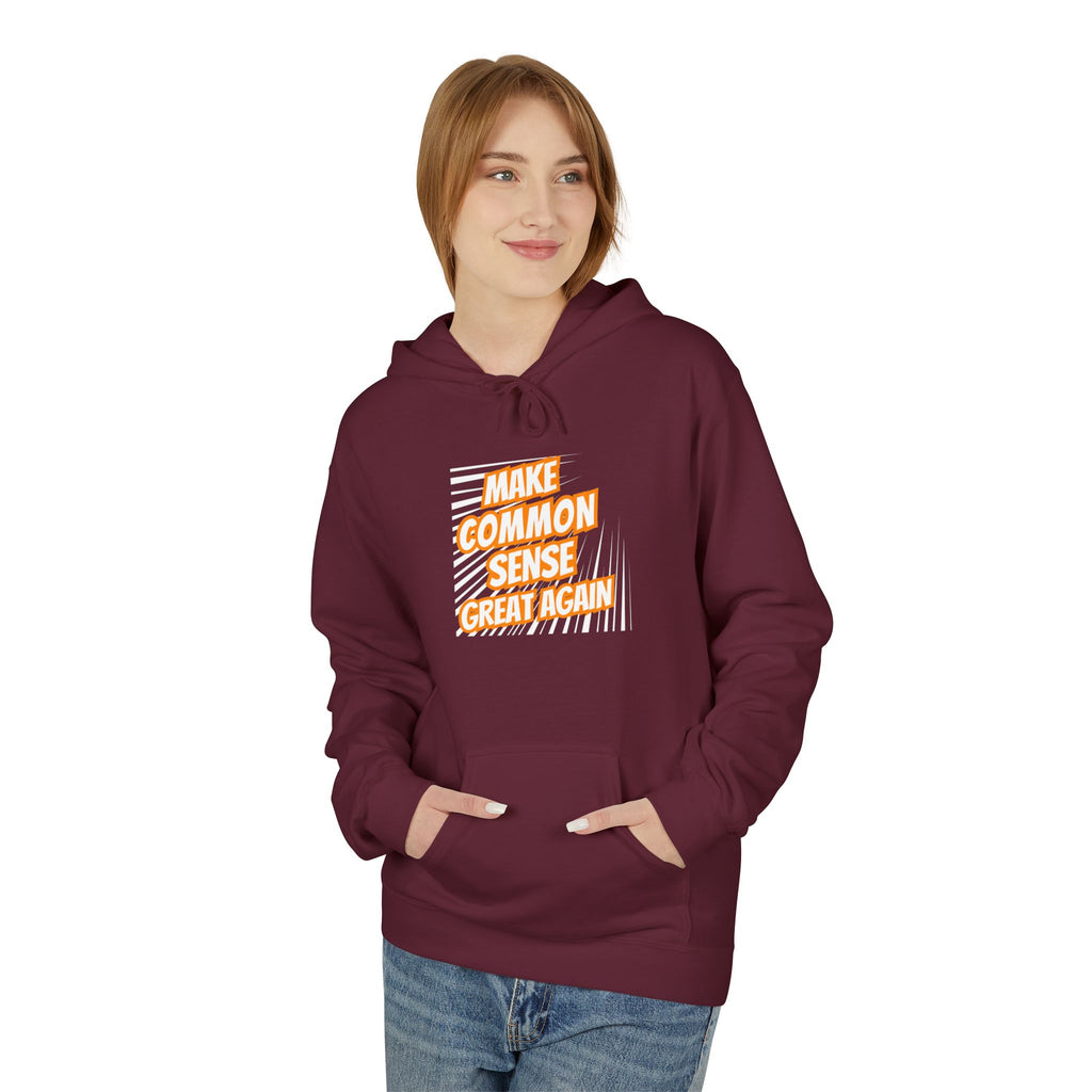 Make Common Sense Great Again Hoodie | Retro Text Stripes | Unisex Fleece Pullover