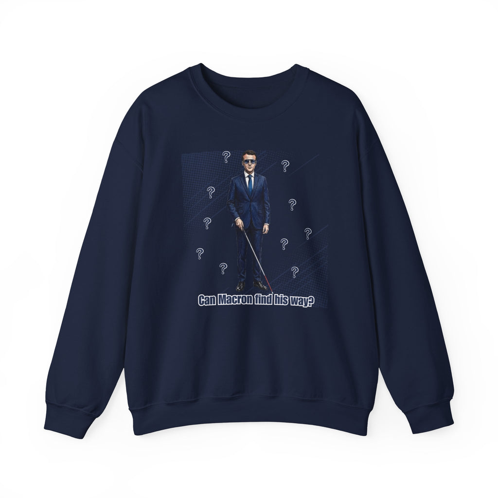 Can Macron Find His Way? Crewneck Sweatshirt | Political Satire Macron Aviator Graphic