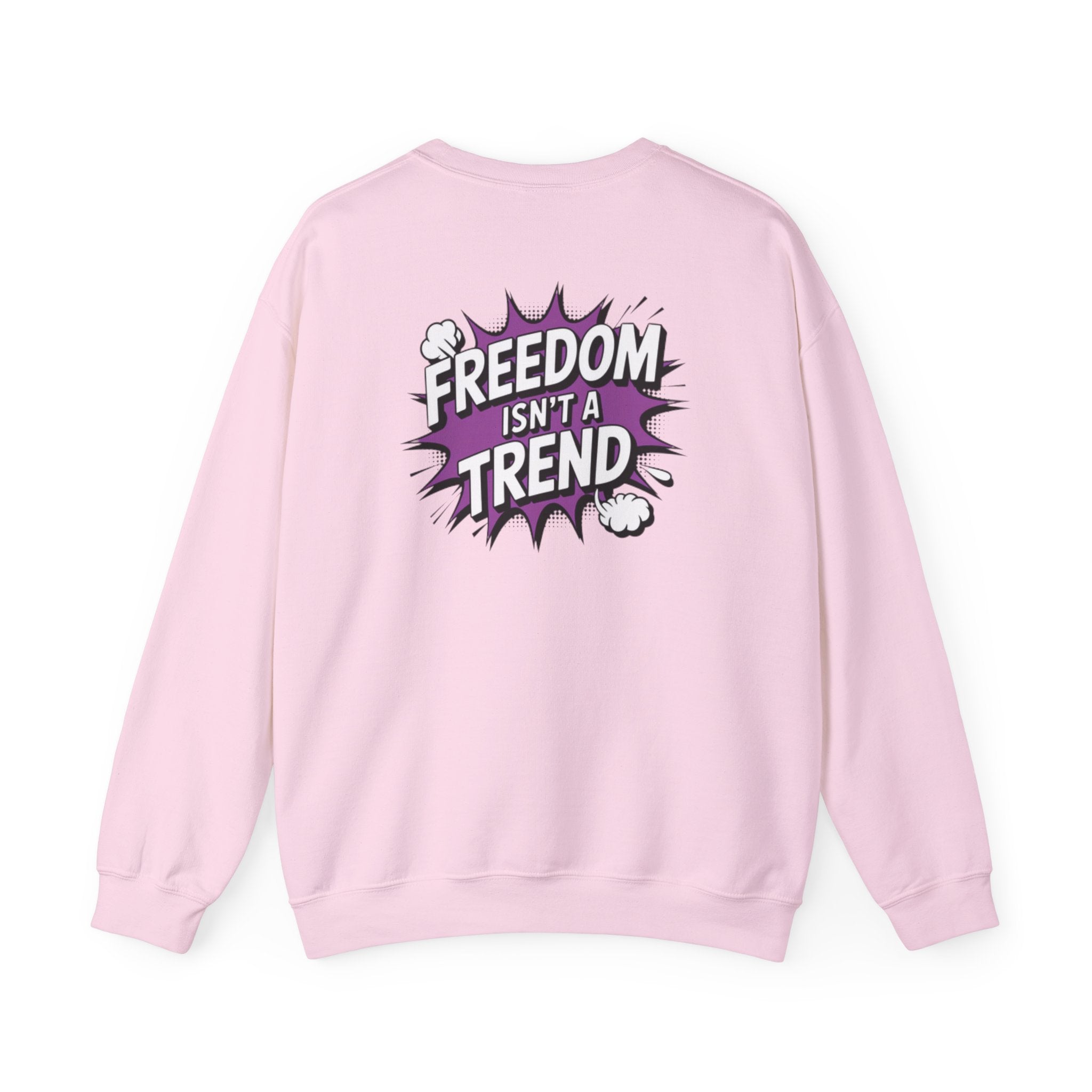 Freedom Isnt a Trend Sweatshirt | Retro Comic Back Print Crewneck | Conservative Free Speech Jumper | Anti-Woke Graphic Pullover