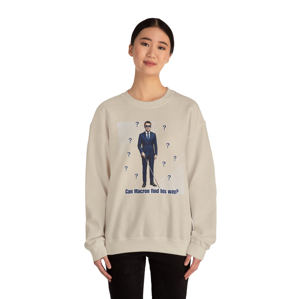 Can Macron Find His Way? Crewneck Sweatshirt | Political Satire Macron Aviator Graphic