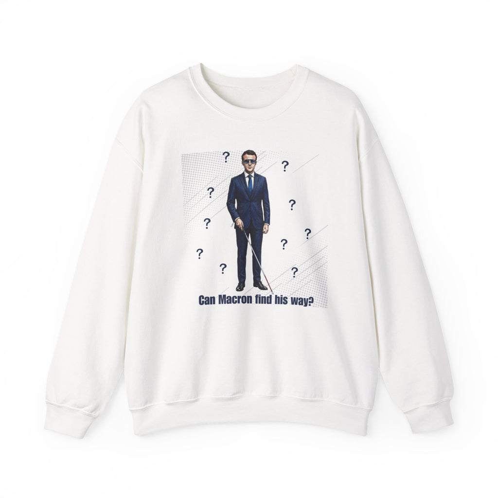Can Macron Find His Way? Crewneck Sweatshirt | Political Satire Macron Aviator Graphic