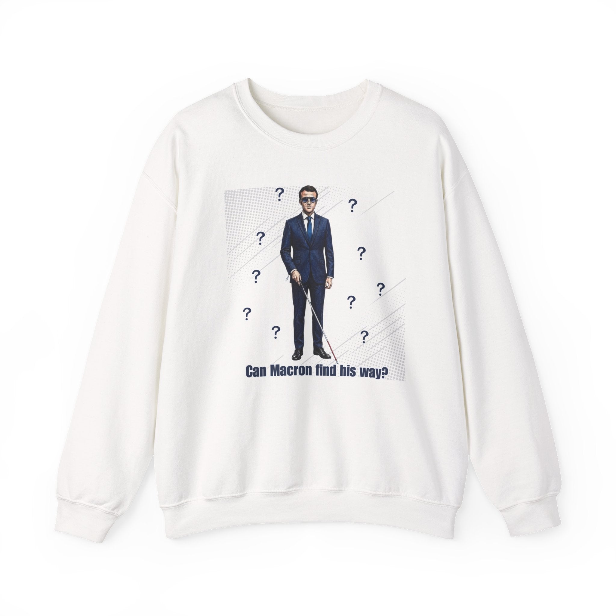 Can Macron Find His Way? Crewneck Sweatshirt | Political Satire Macron Aviator Graphic