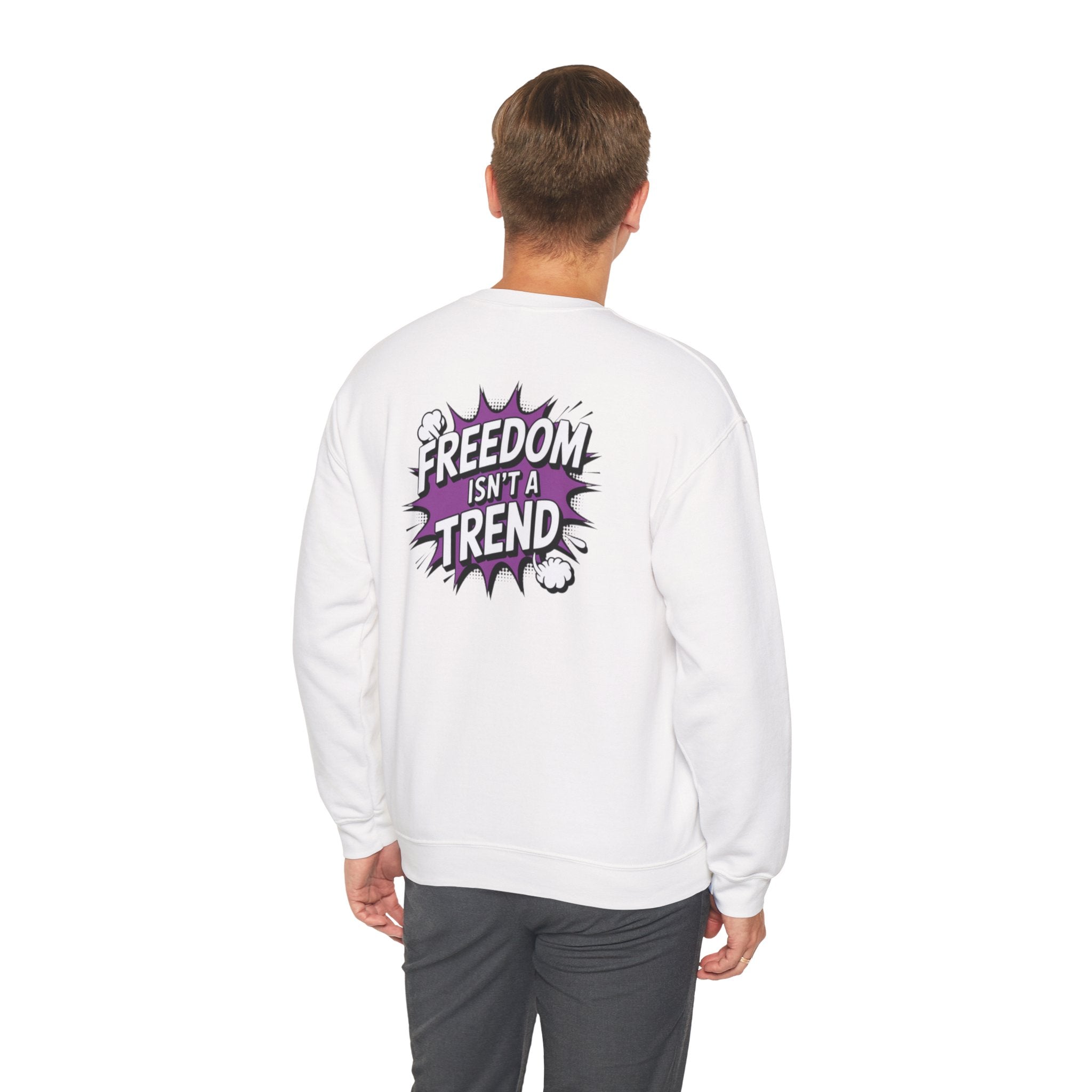 Freedom Isnt a Trend Sweatshirt | Retro Comic Back Print Crewneck | Conservative Free Speech Jumper | Anti-Woke Graphic Pullover