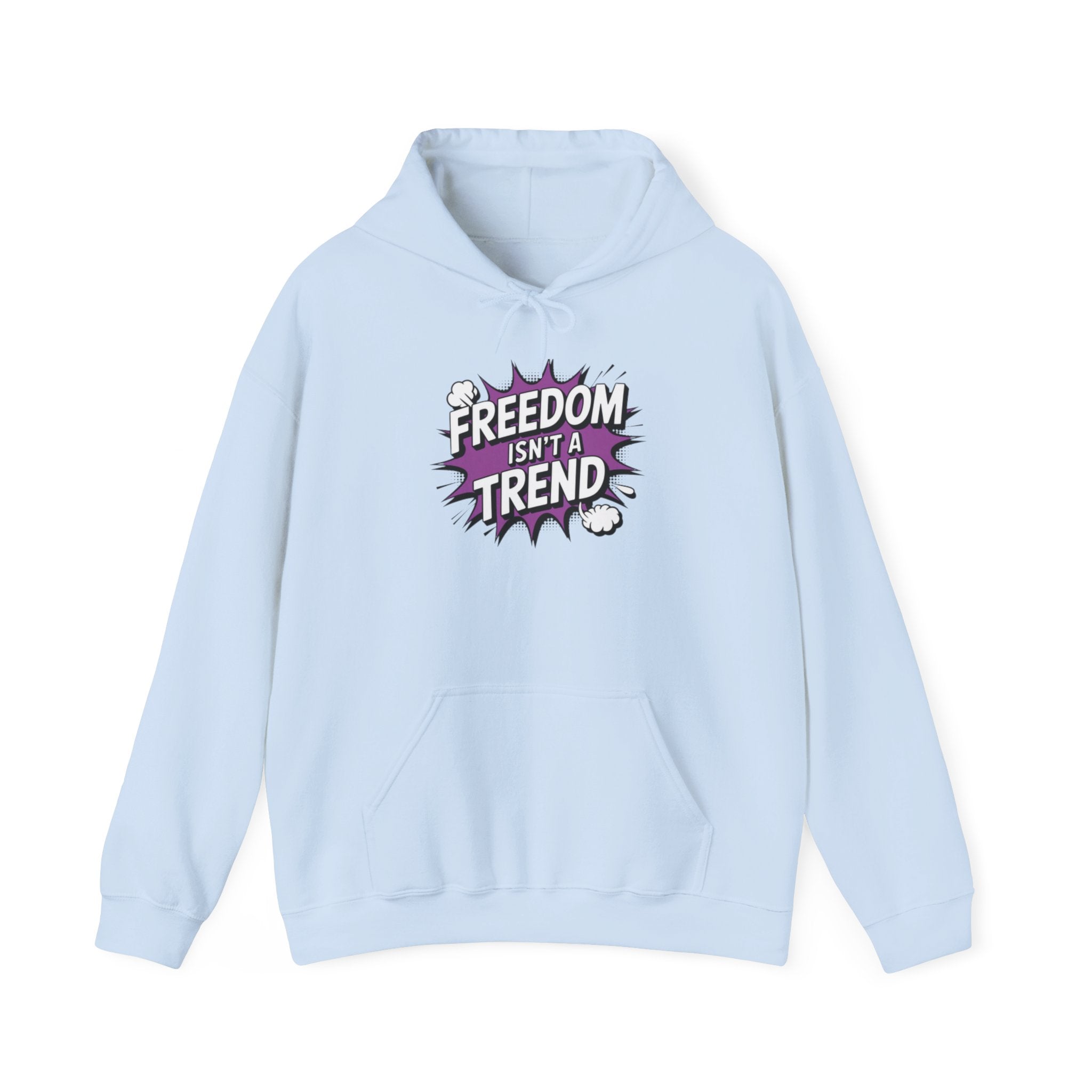 Freedom Isnt a Trend Hoodie | Retro Comic Front Print Pullover | Conservative Free Speech Streetwear | Anti-Woke Graphic Hooded Sweatshirt