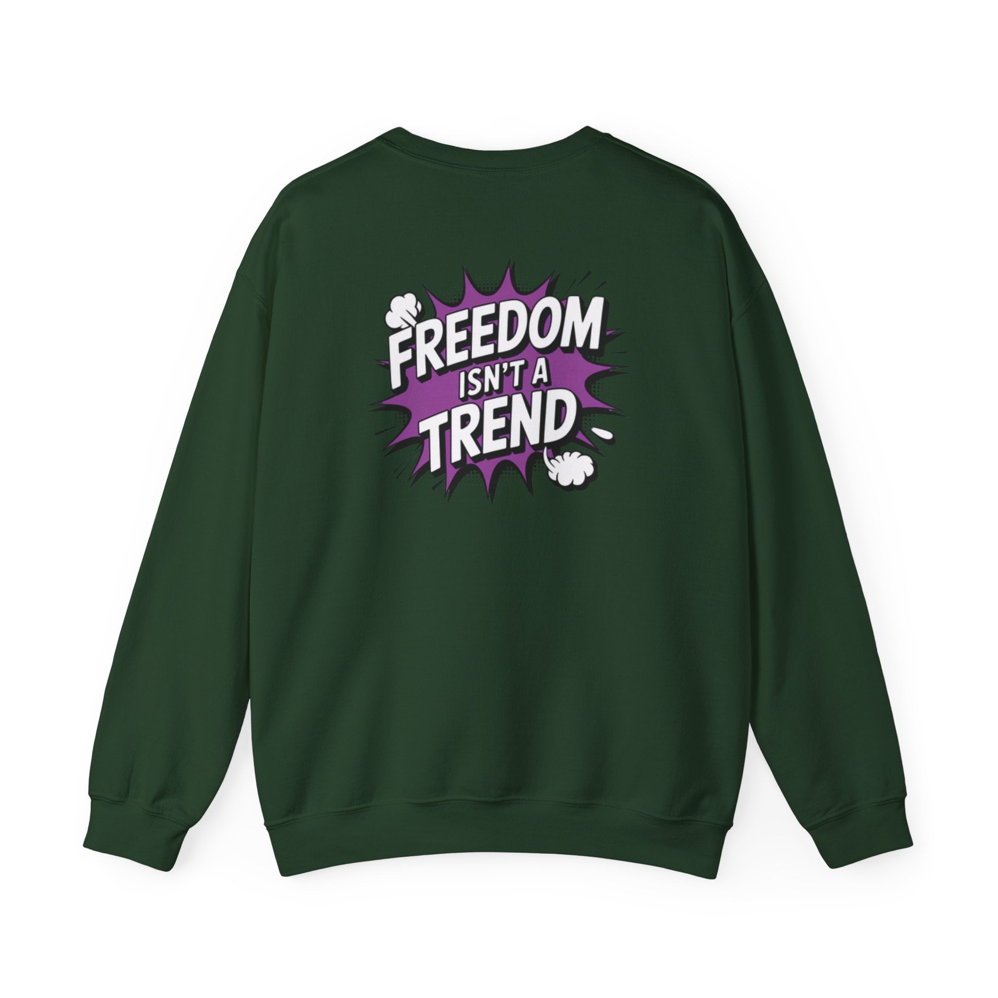Freedom Isnt a Trend Sweatshirt | Retro Comic Back Print Crewneck | Conservative Free Speech Jumper | Anti-Woke Graphic Pullover