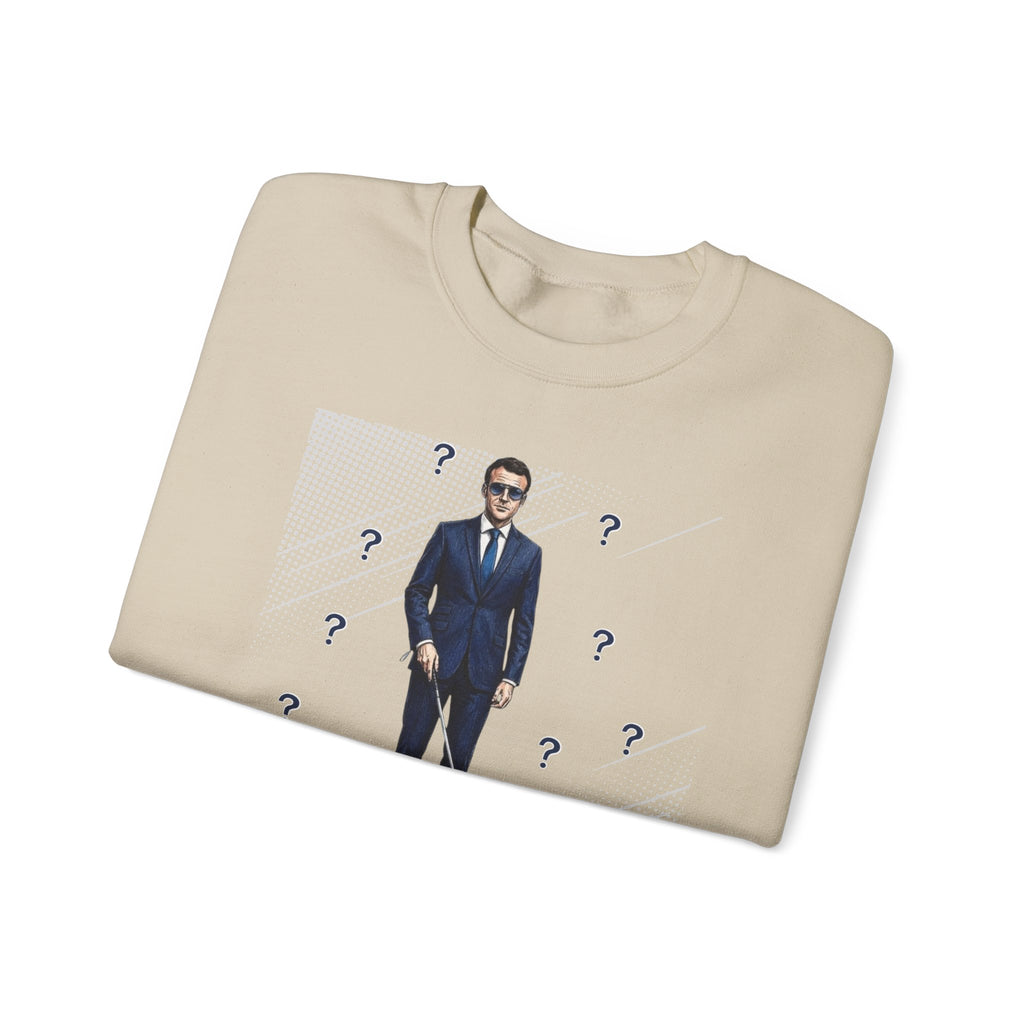 Can Macron Find His Way? Crewneck Sweatshirt | Political Satire Macron Aviator Graphic