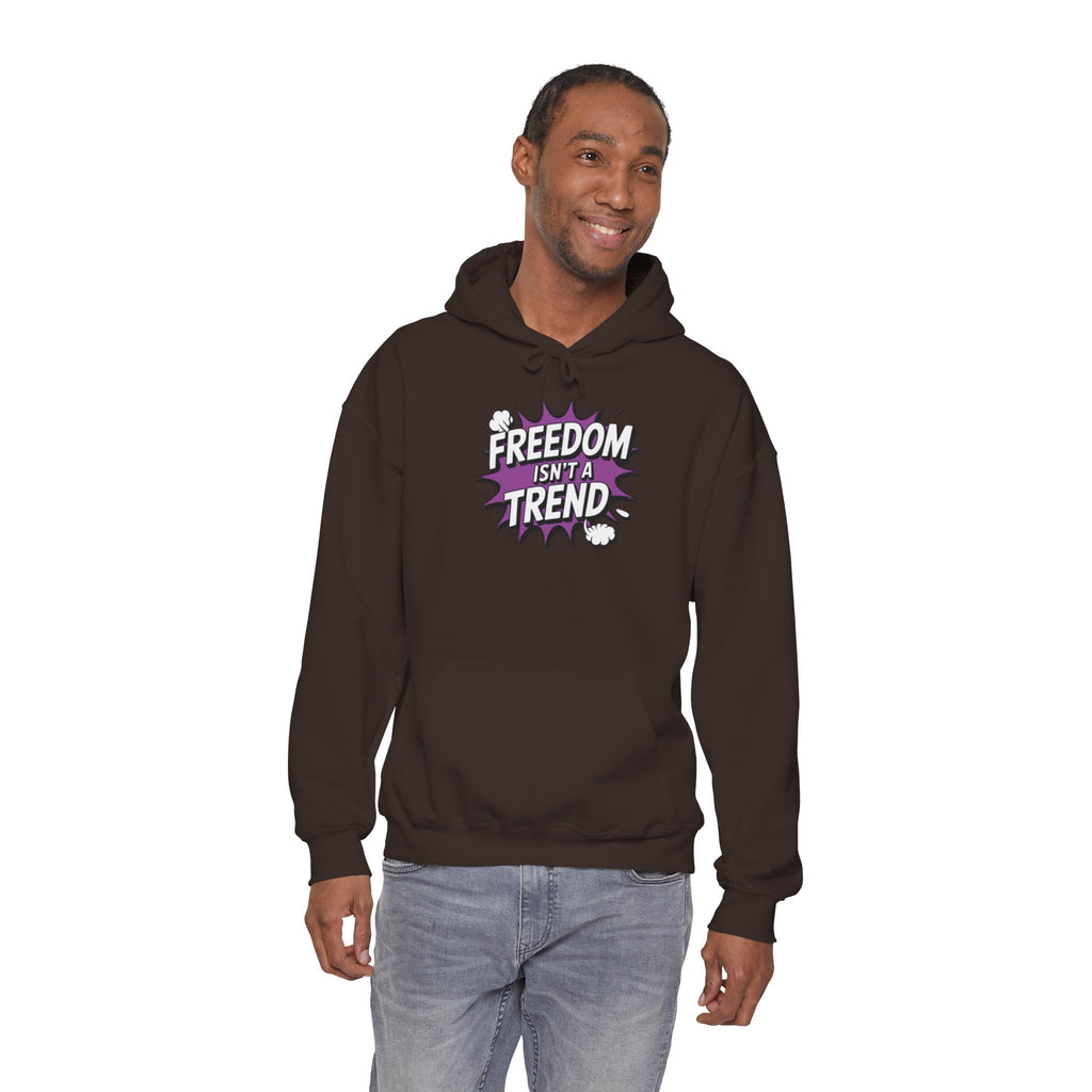 Freedom Isnt a Trend Hoodie | Retro Comic Front Print Pullover | Conservative Free Speech Streetwear | Anti-Woke Graphic Hooded Sweatshirt
