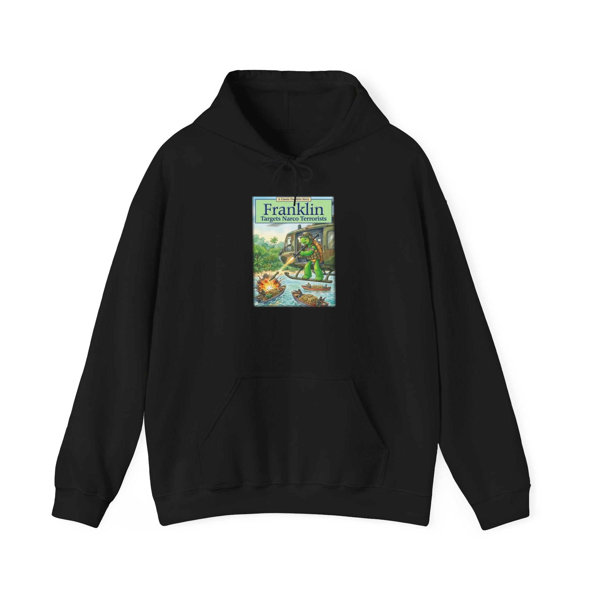 Franklin Targets Narco Terrorists Hoodie | Retro Campsite Turtle Graphic Hoodie