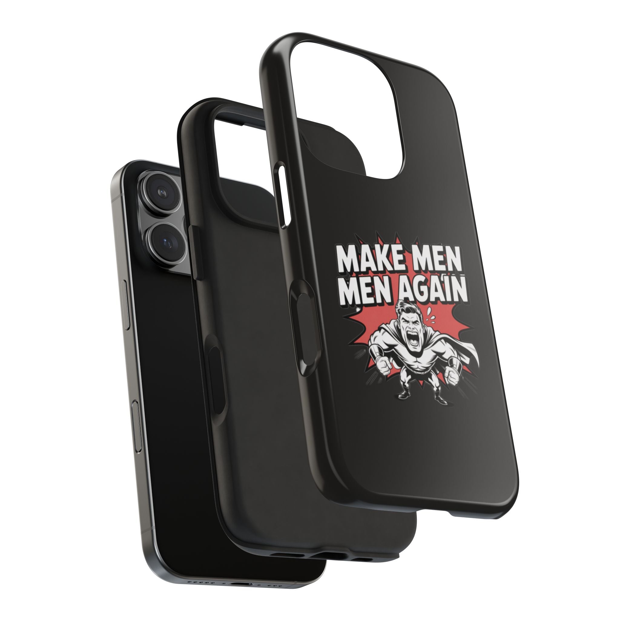 Make Men Men Again Case | Funny Conservative Retro Comic Muscle Guy Graphic | Pro Masculinity Anti-Woke Right Wing Phone Cover