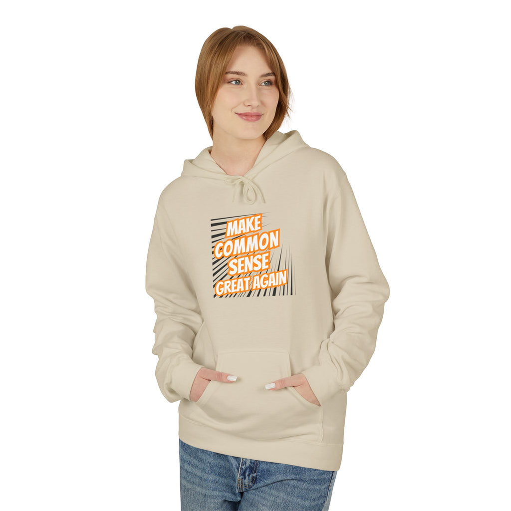 Make Common Sense Great Again Hoodie | Retro Text Stripes | Unisex Fleece Pullover
