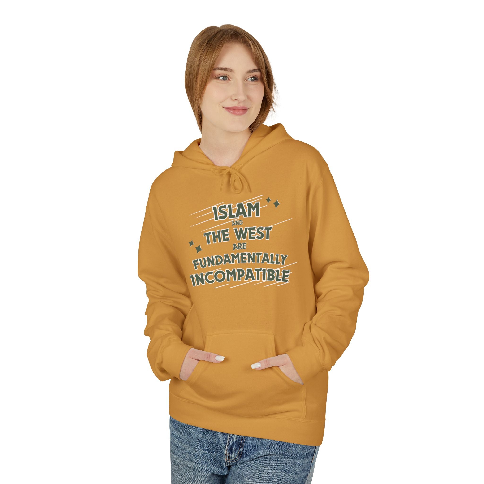 Islam and the West are Fundamentally Incompatible Midweight Fleece Hoodie | Minimal Embroidered Statement Pullover