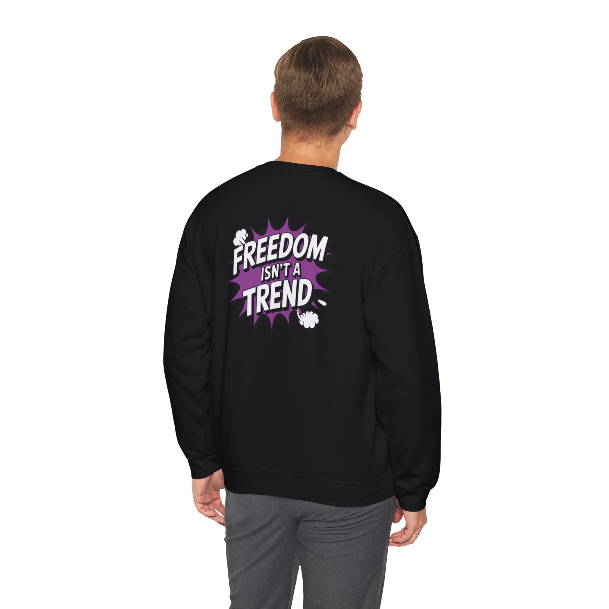 Freedom Isnt a Trend Sweatshirt | Retro Comic Back Print Crewneck | Conservative Free Speech Jumper | Anti-Woke Graphic Pullover