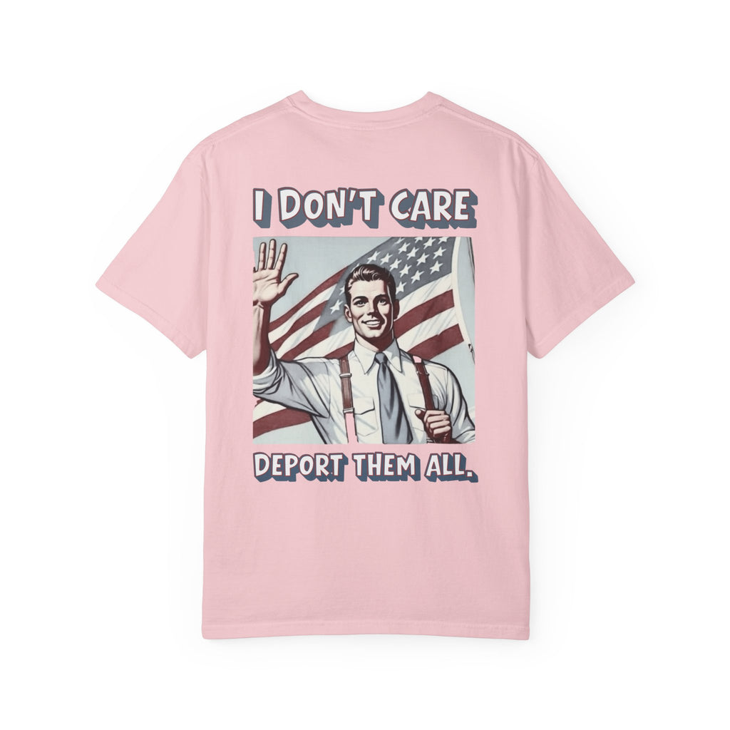I DON'T CARE DEPORT THEM ALL Graphic T-Shirt — Comic-Inspired American Flag Statement Tee